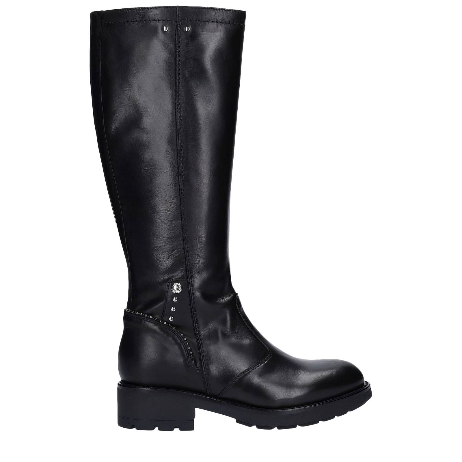 Nerogiardini Stivale In Pelle Al Ginocchio Con Tacco Basso Nero - Donna Scarpe - Imagen 3 de 4