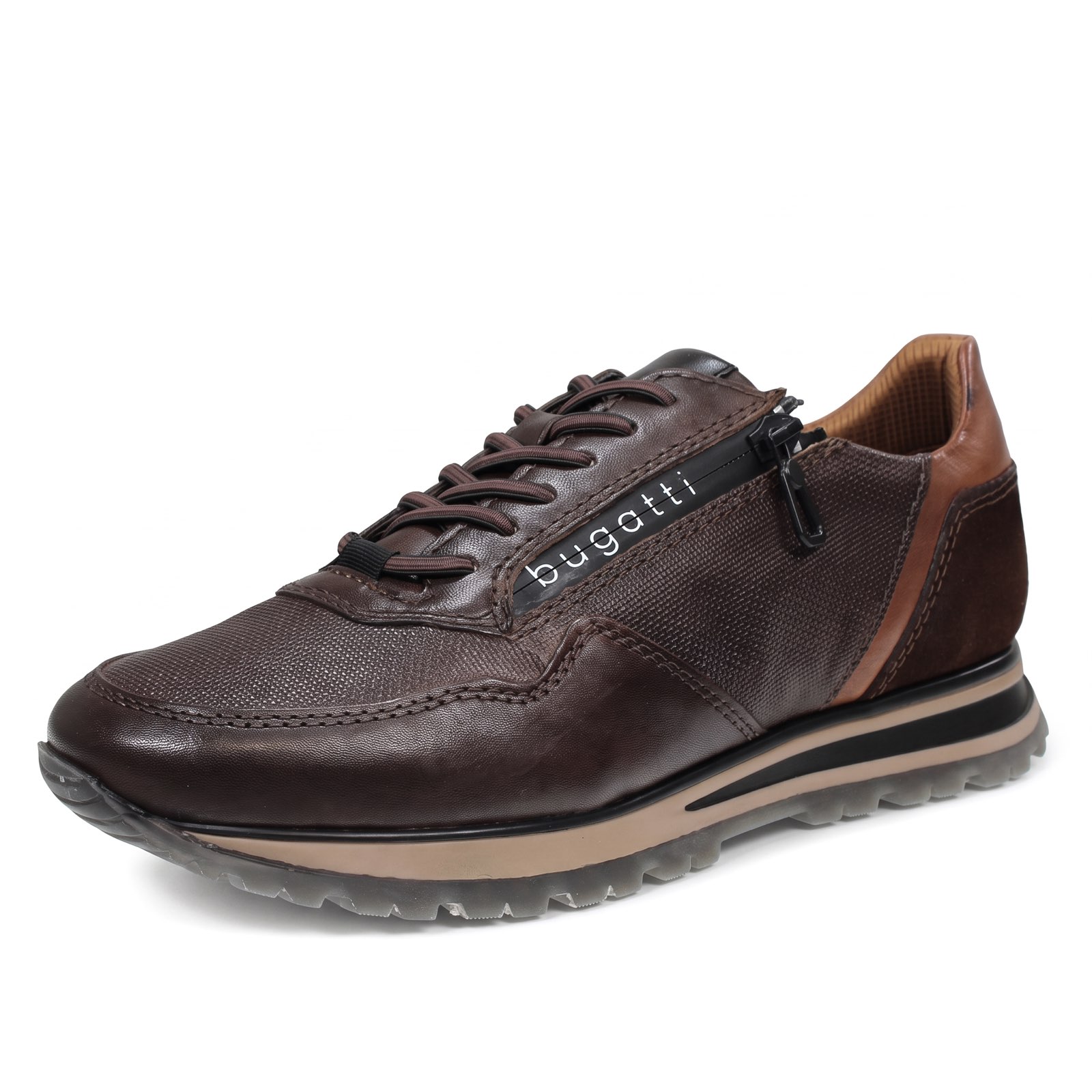 BUGATTI Philip - Sneakers en cuir avec fermeture éclair Homme marron