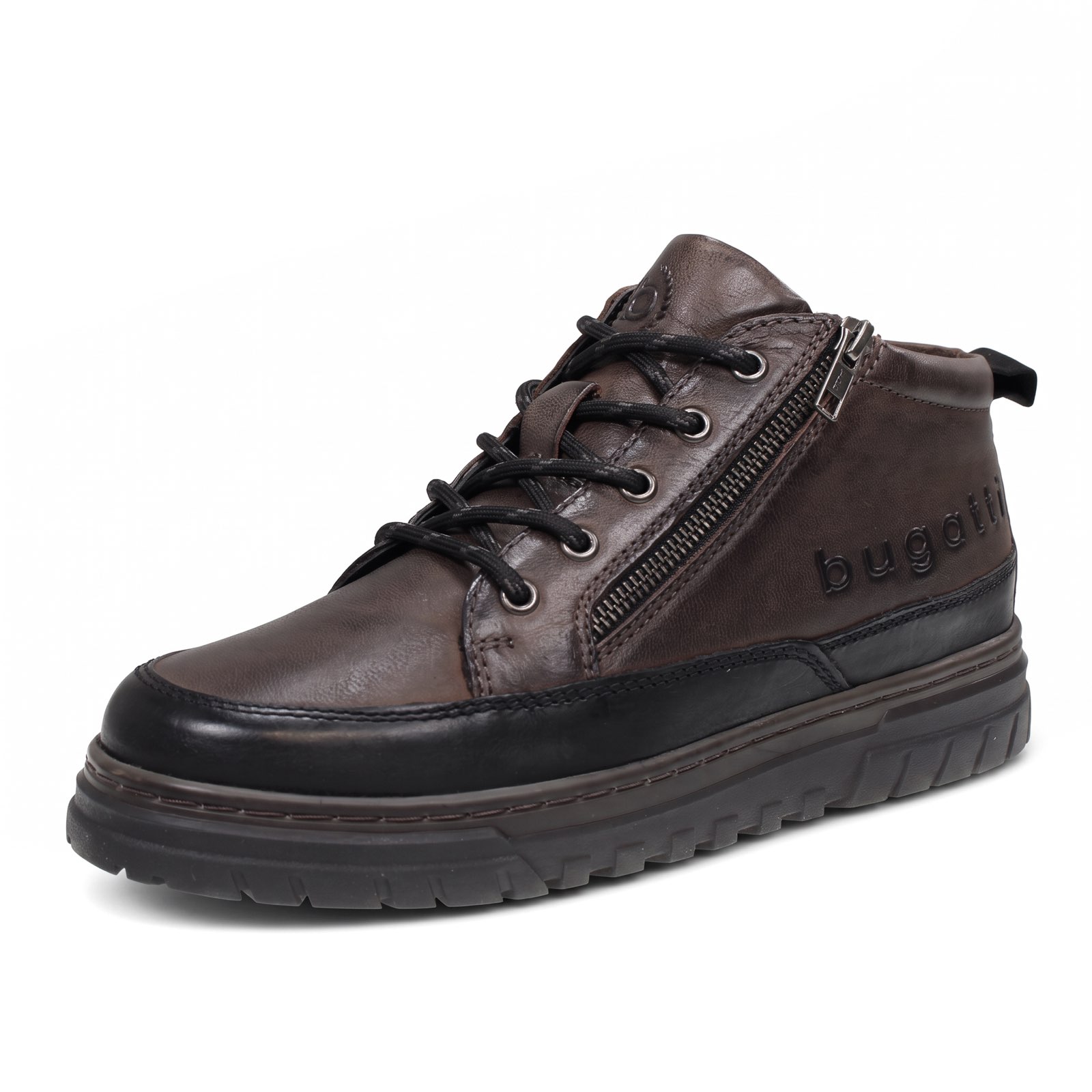BUGATTI Ragrix - Sneakers montantes en cuir avec fermetures éclair Homme gris