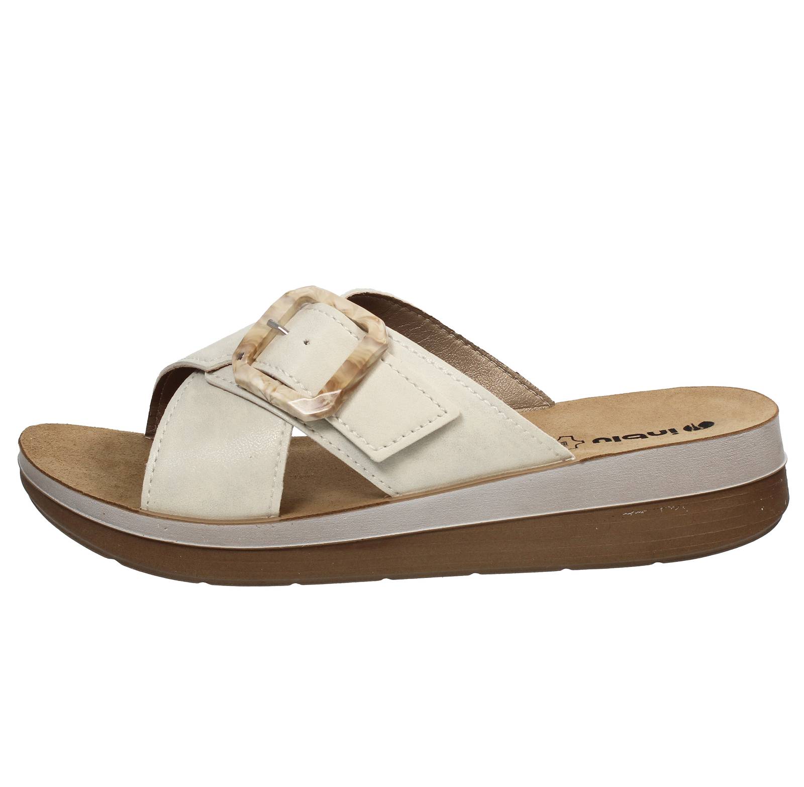 INBLU Sandalen mit Schnalle und Keil Damen weiß Foto 3