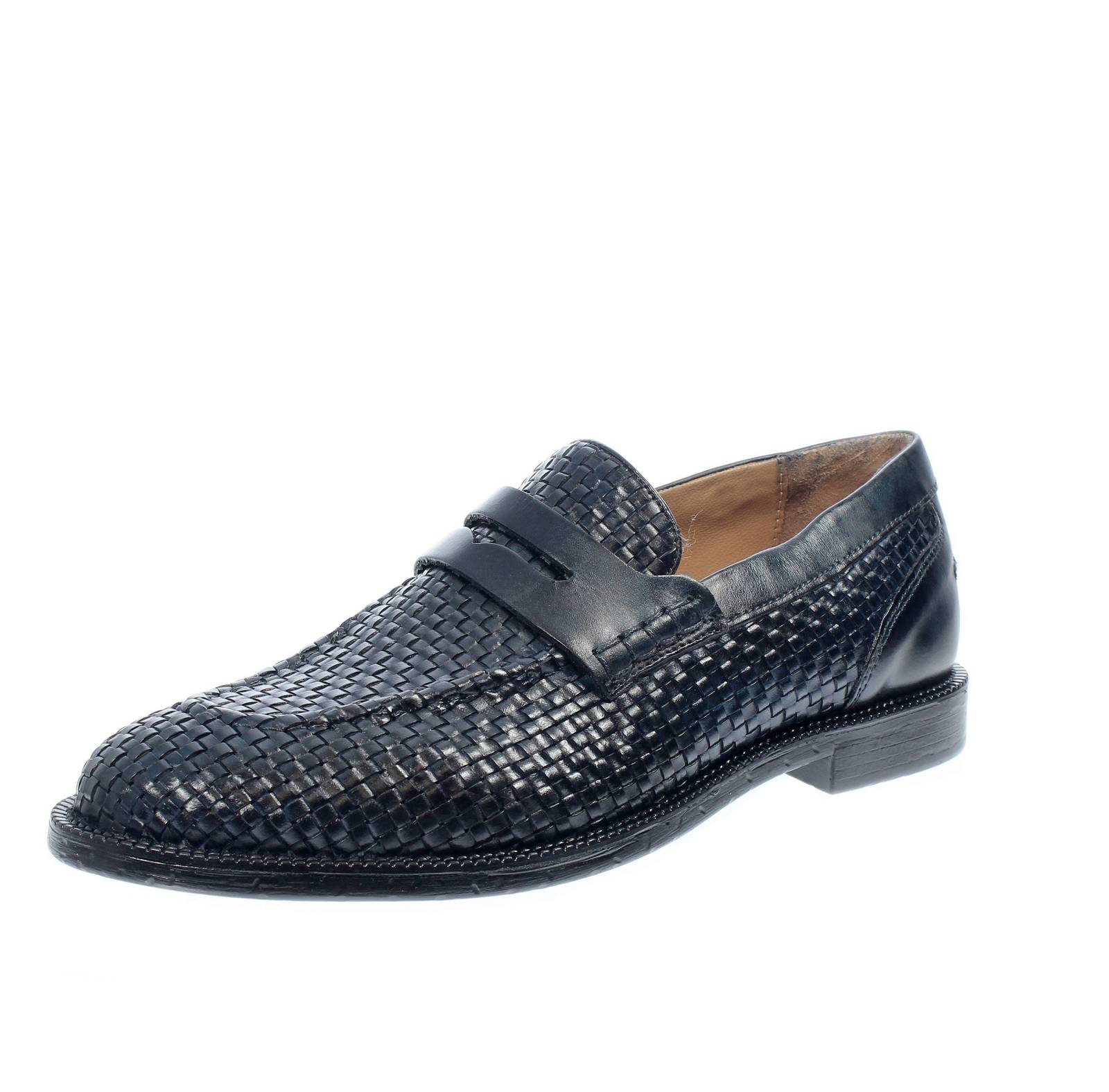 Туфли Bolzoni от Enrico Bolzoni Mocassini из коллекции Pelle Intrecciata синего цвета - Uomo Scarpe