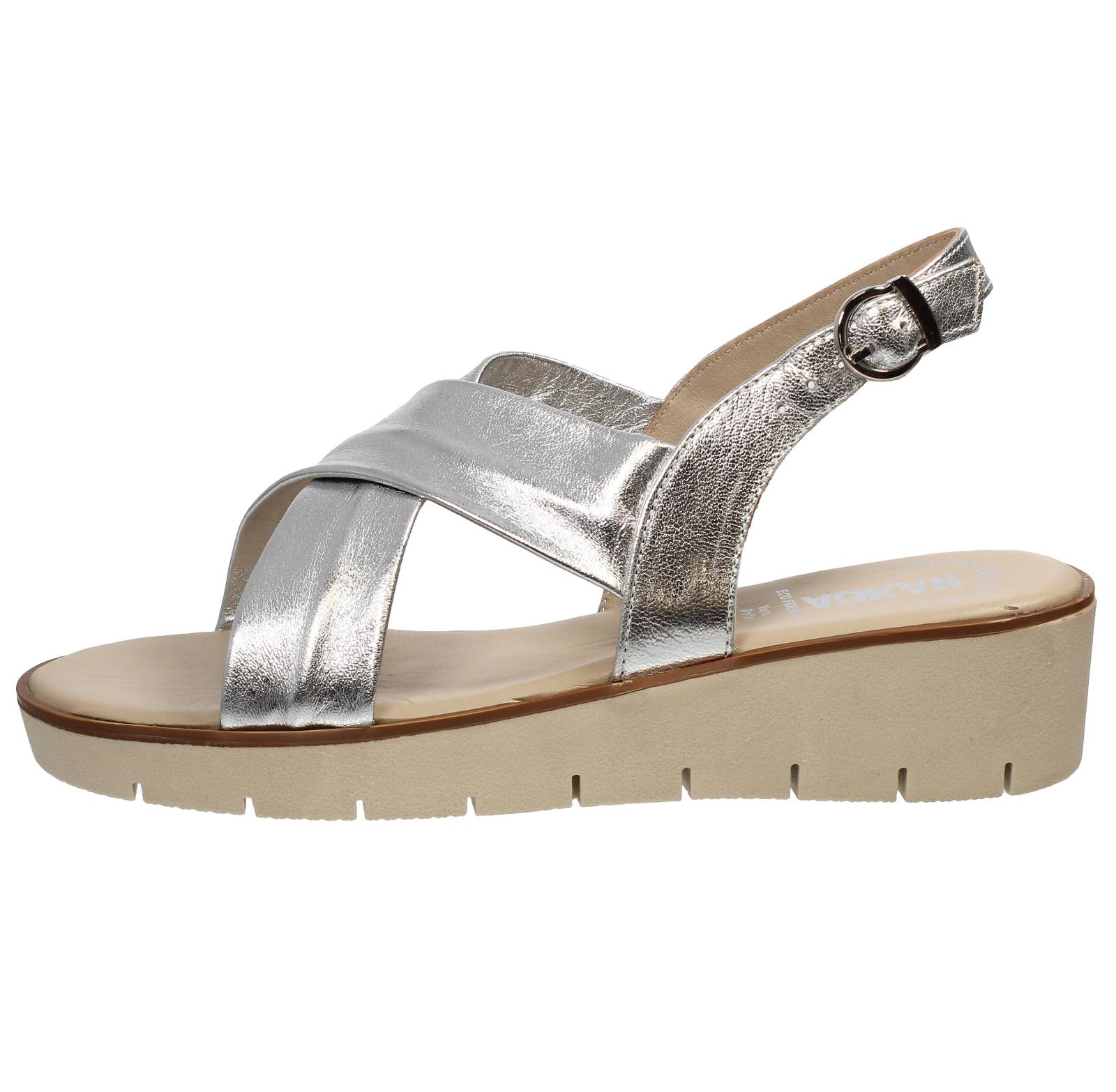 NAKOA Leder-Keilsandalen Damen silberfarben Foto 3