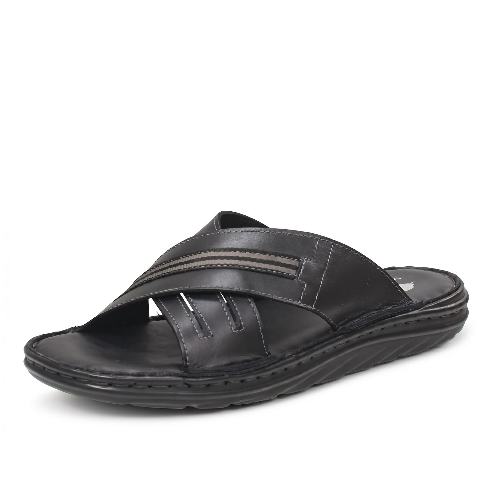 OFFICINA DEL CUOIO Pantoufles en cuir Homme noir