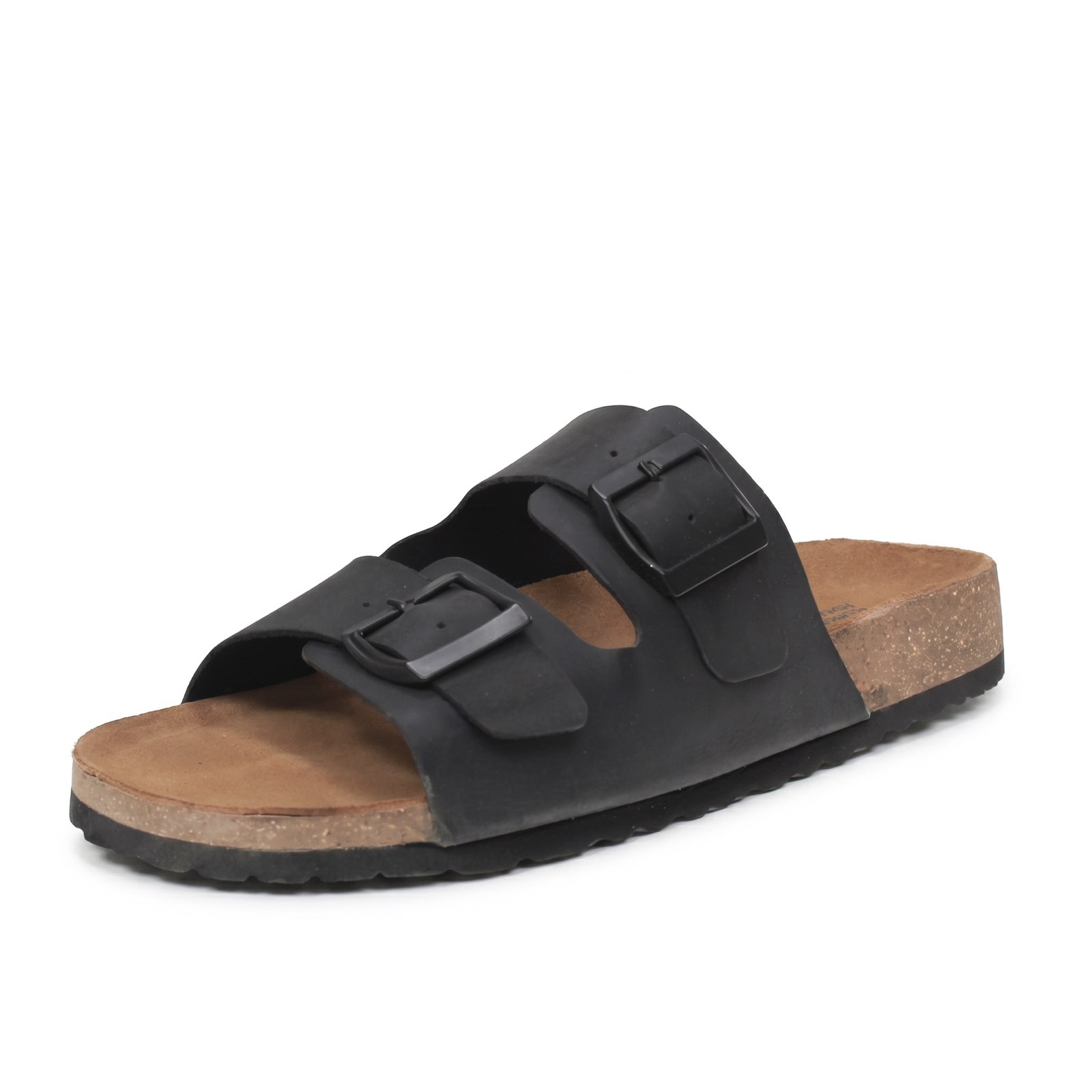 OFFICINA DEL CUOIO Arizona - Pantoufles en cuir avec double boucle Homme noir
