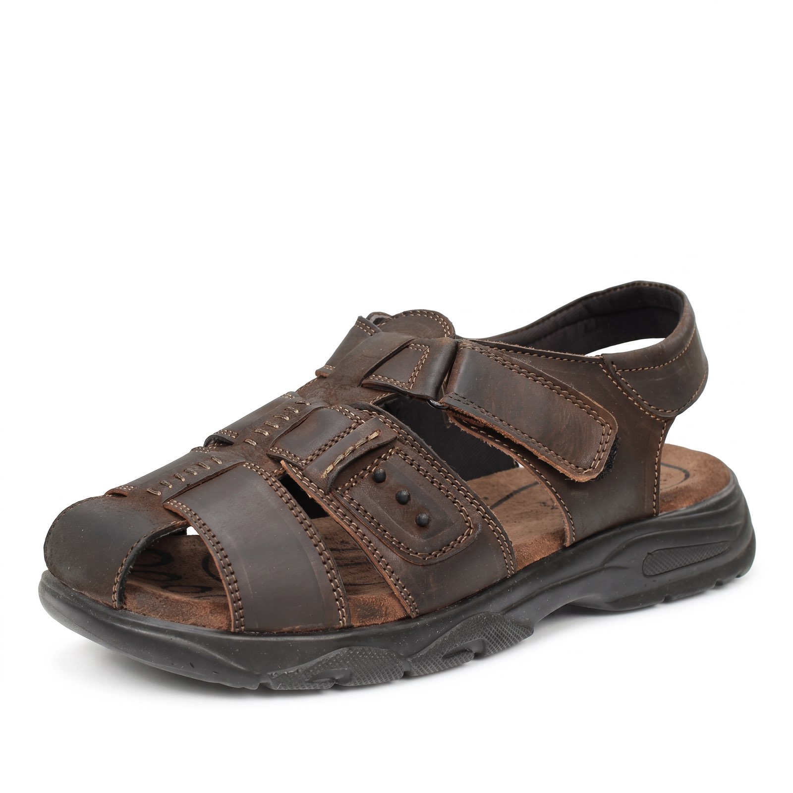 OFFICINA DEL CUOIO Sandales à bandoulière en cuir Homme marron