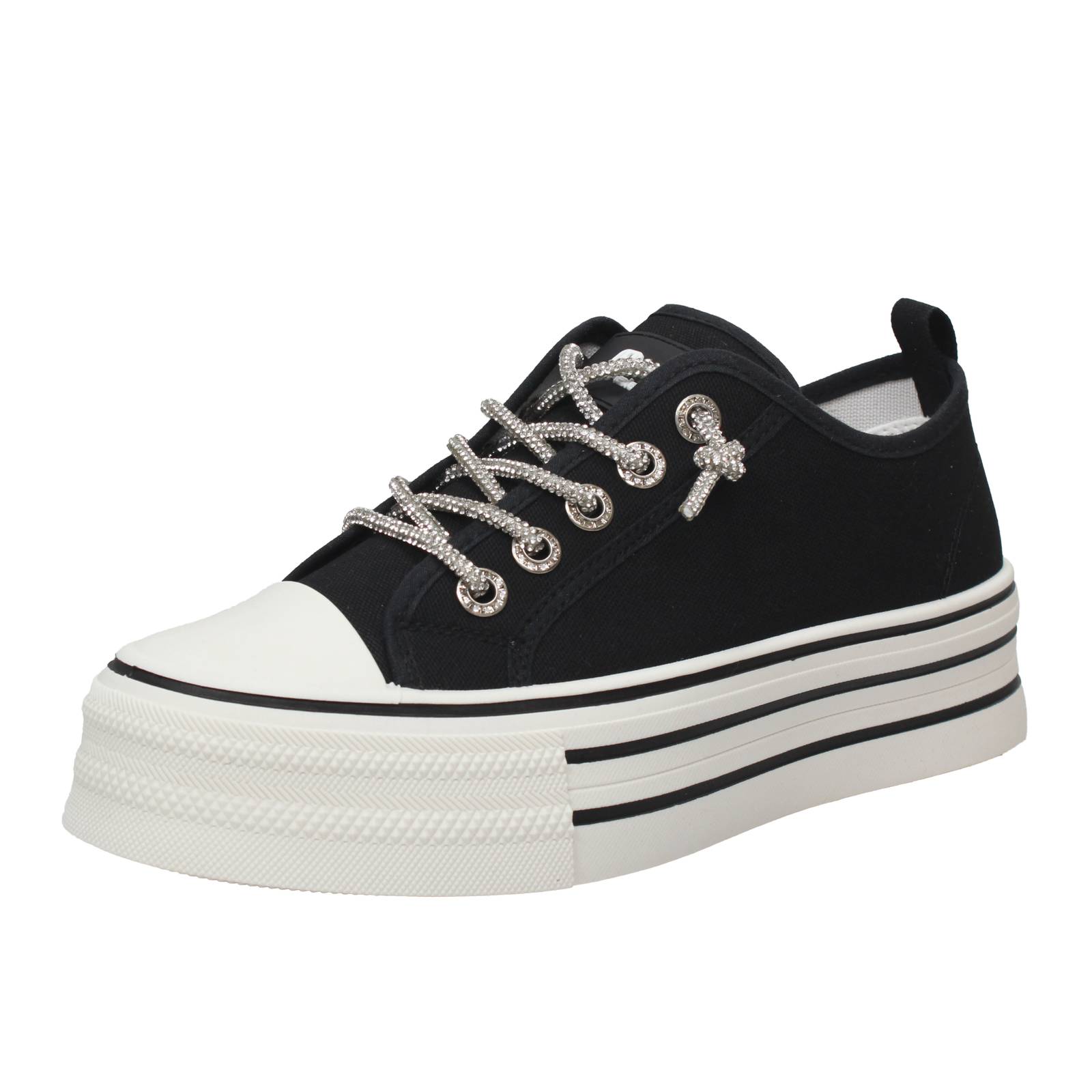 Queen Helena Sneaker Plateau Canvas schwarz - Damen Schuhe Sneaker Mode und Chic