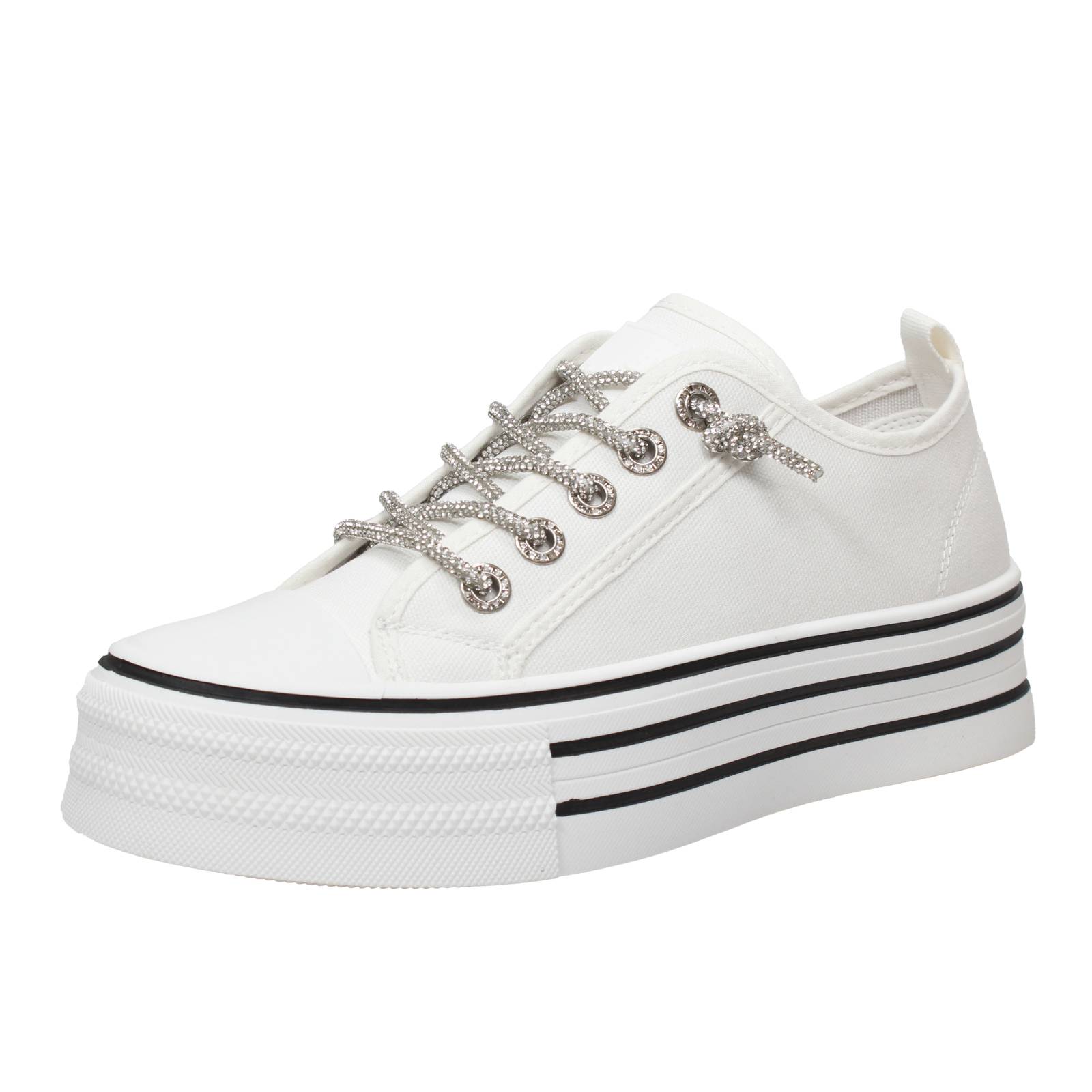 Queen Helena Sneaker Plateau Canvas weiß - Damen Schuhe Sneaker