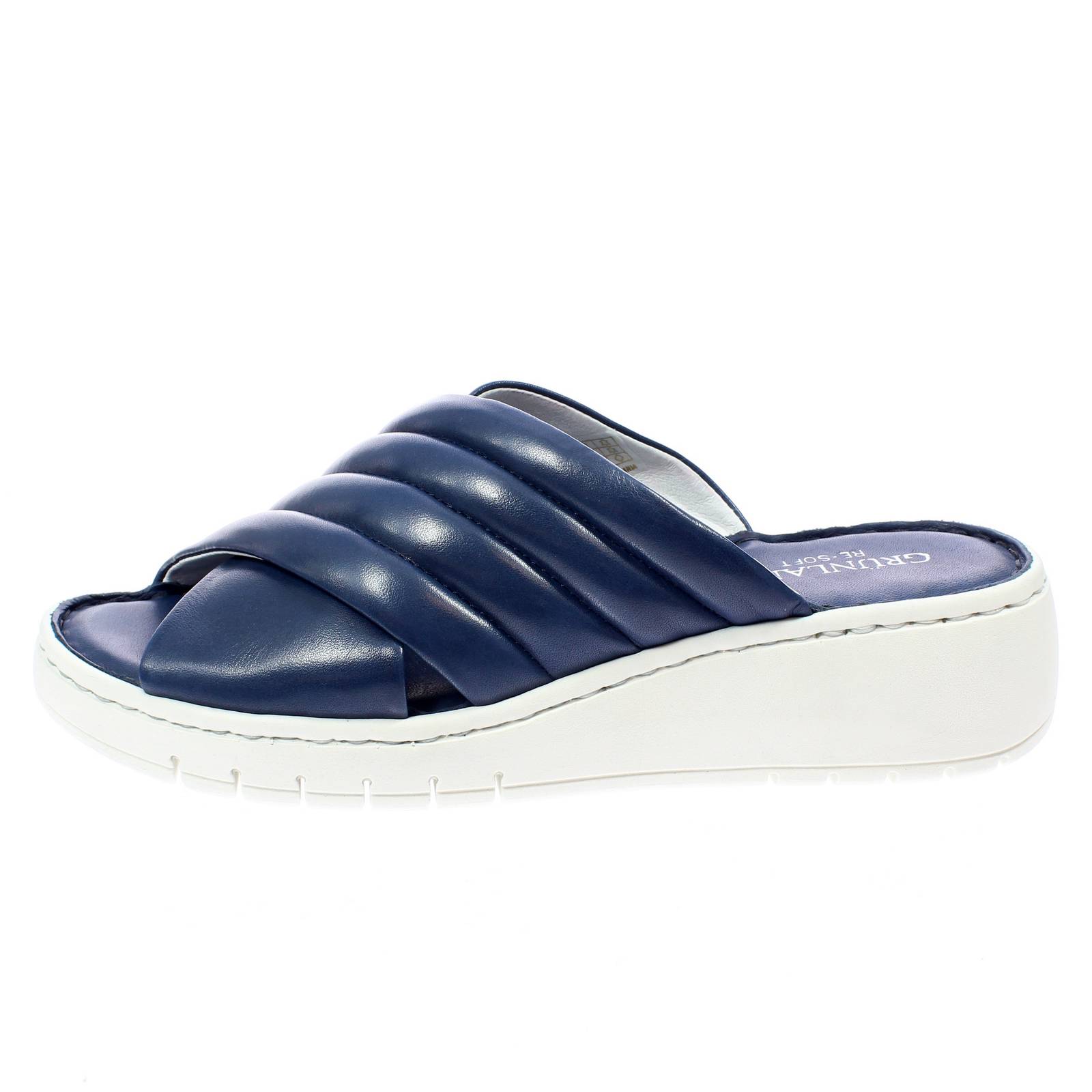 GRUNLAND Sommerslipper aus Leder mit Keilabsatz Damen blau Foto 3