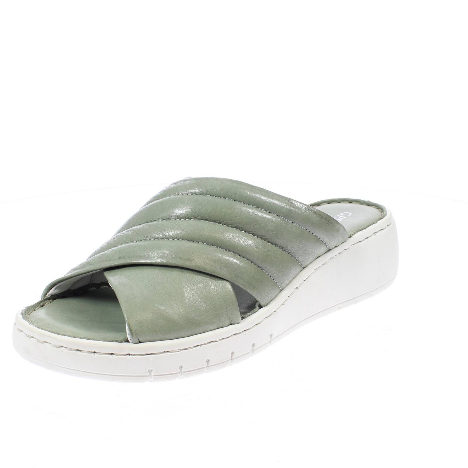 Grunland Sommer Leder Hausschuhe mit grnem Keilabsatz - Damen Schuhe Pantoletten Keilabsatz 12590₽