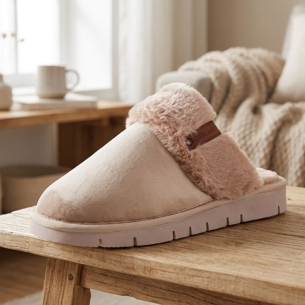 GRUNLAND Warme Textilpantoffeln Damen beige Foto 5