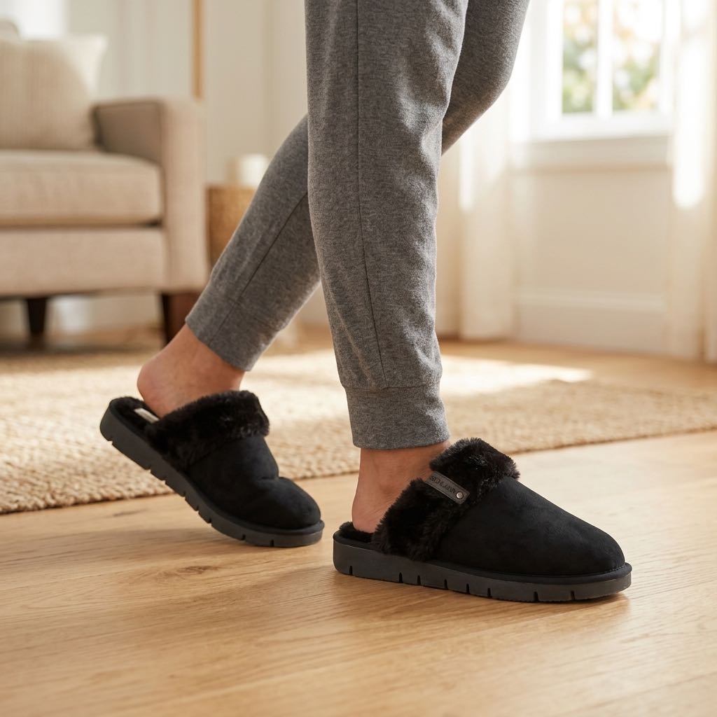GRUNLAND Warm fabric slippers Woman black Photo 2