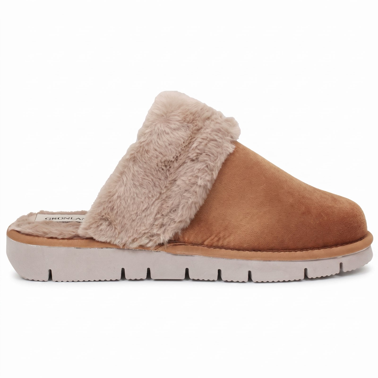 GRUNLAND Warm fabric slippers Woman brown Photo 3