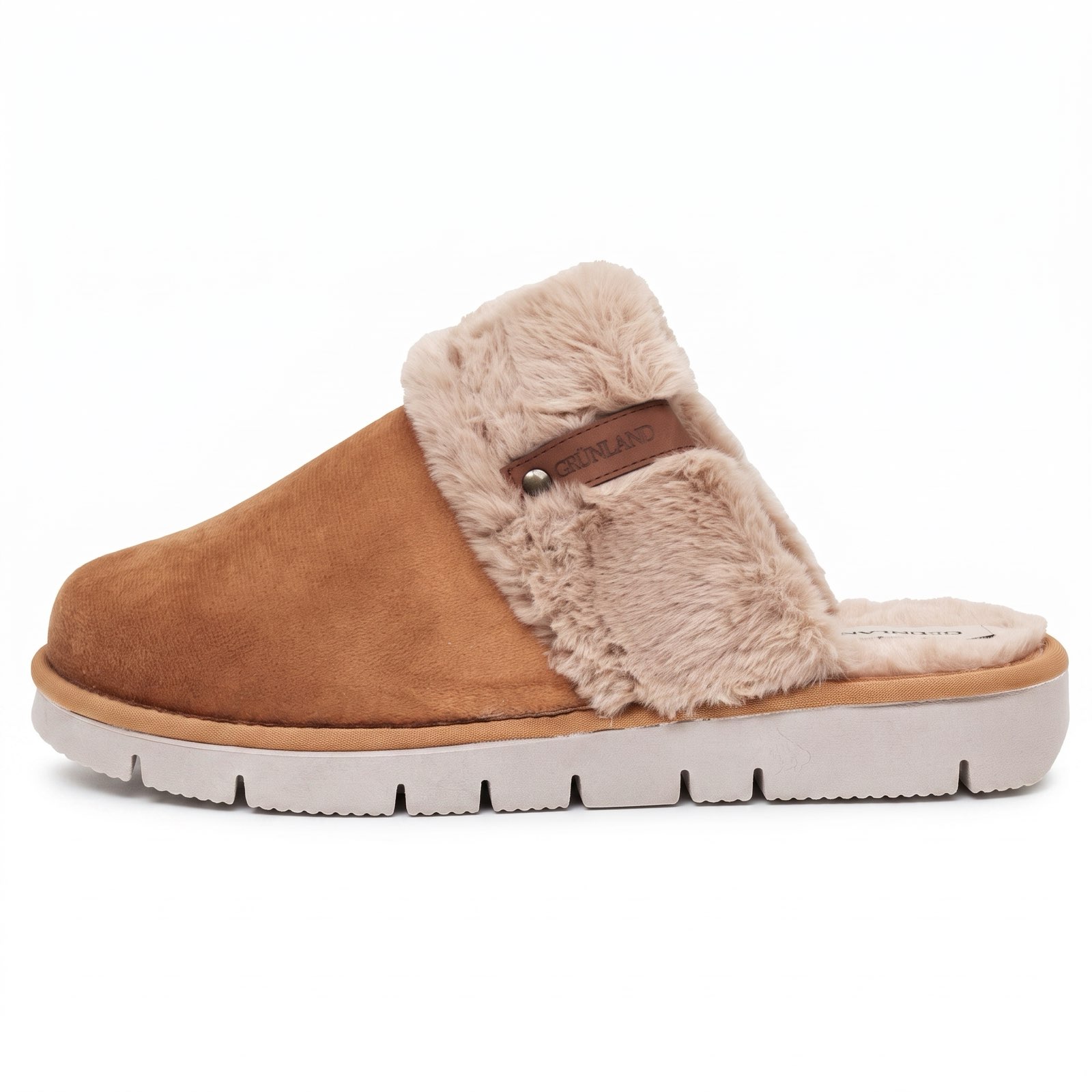GRUNLAND Warm fabric slippers Woman brown Photo 4