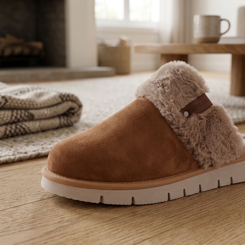 GRUNLAND Warm fabric slippers Woman brown Photo 5