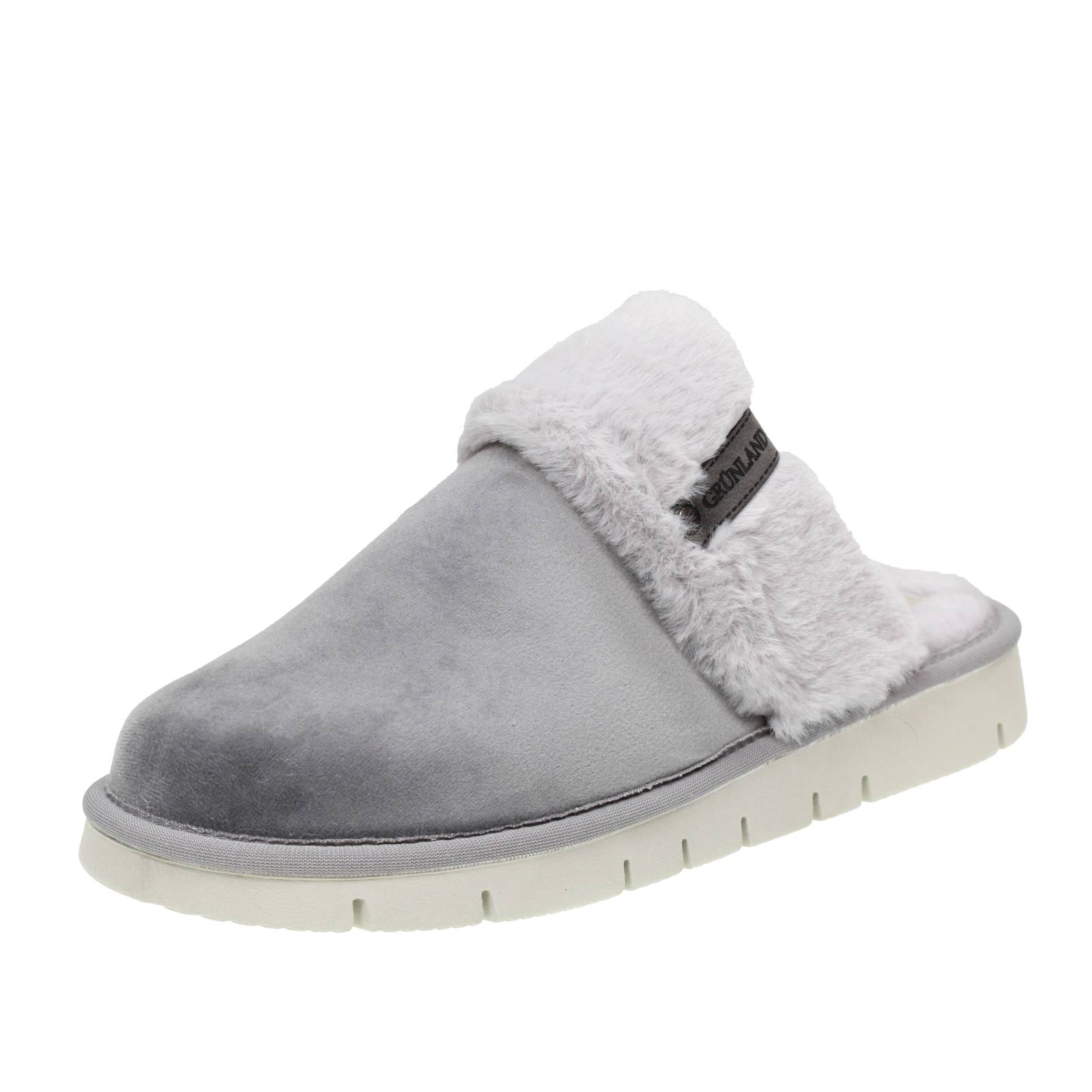 Grunland Warme Hausschuhe aus grauem Stoff - Damen Schuhe Hausschuhe Pantoffeln 9490₽