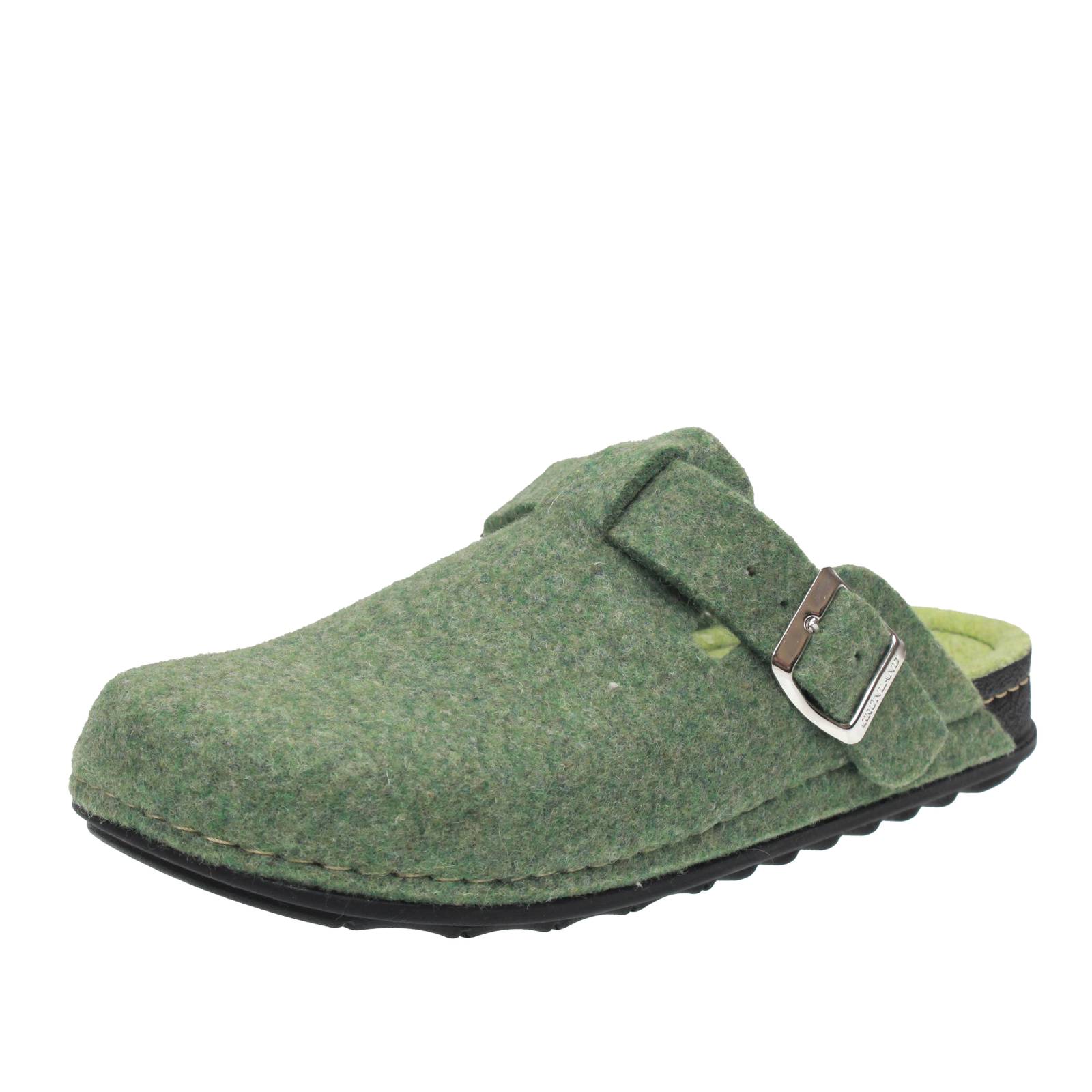 Grunland Stoff Clog mit grner Schnalle - Damen Schuhe Pantoletten Sabot 9490₽