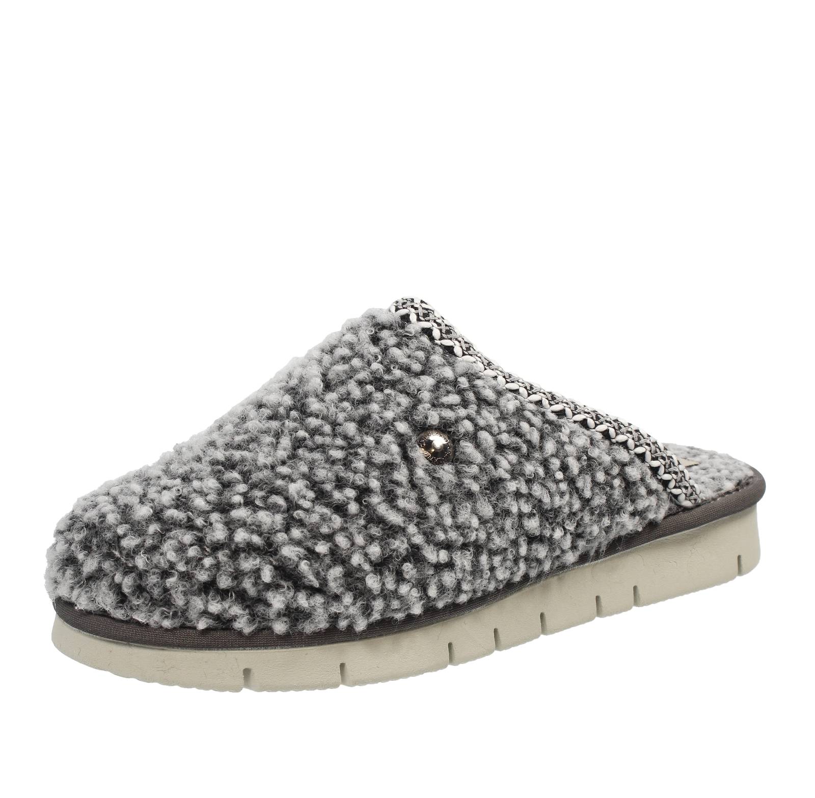 GRUNLAND Warme Textilpantoffeln Damen grau