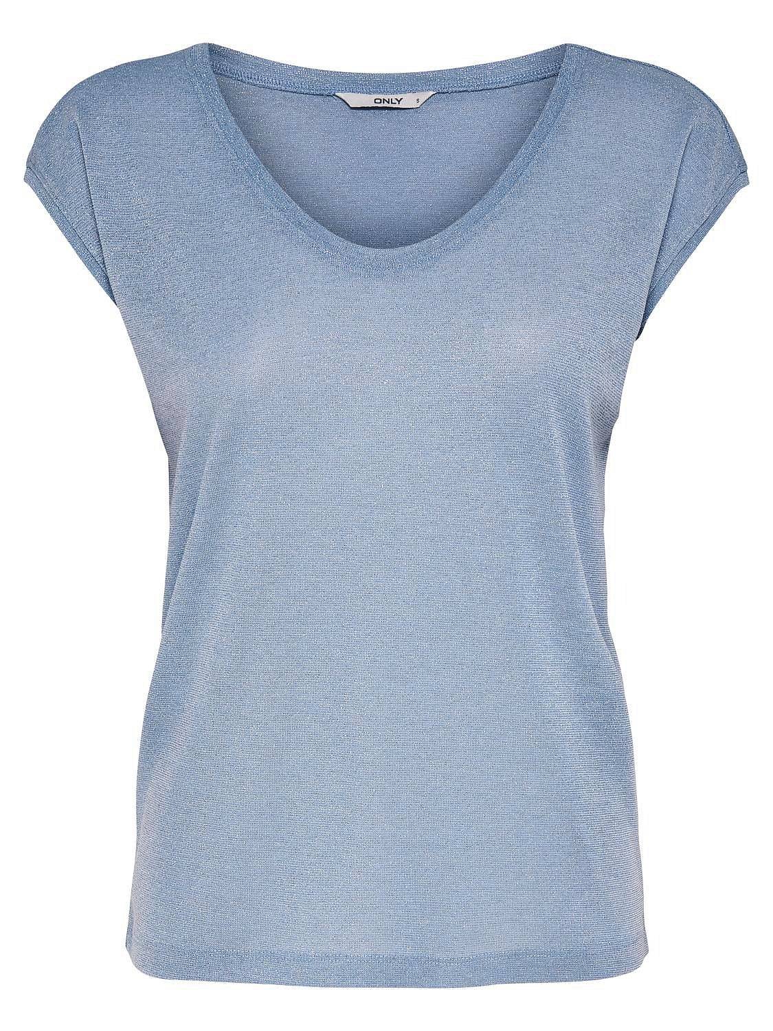 ONLY Silbriges Ss V-Ausschnitt Lurex-Top - T-Shirt Damen blau