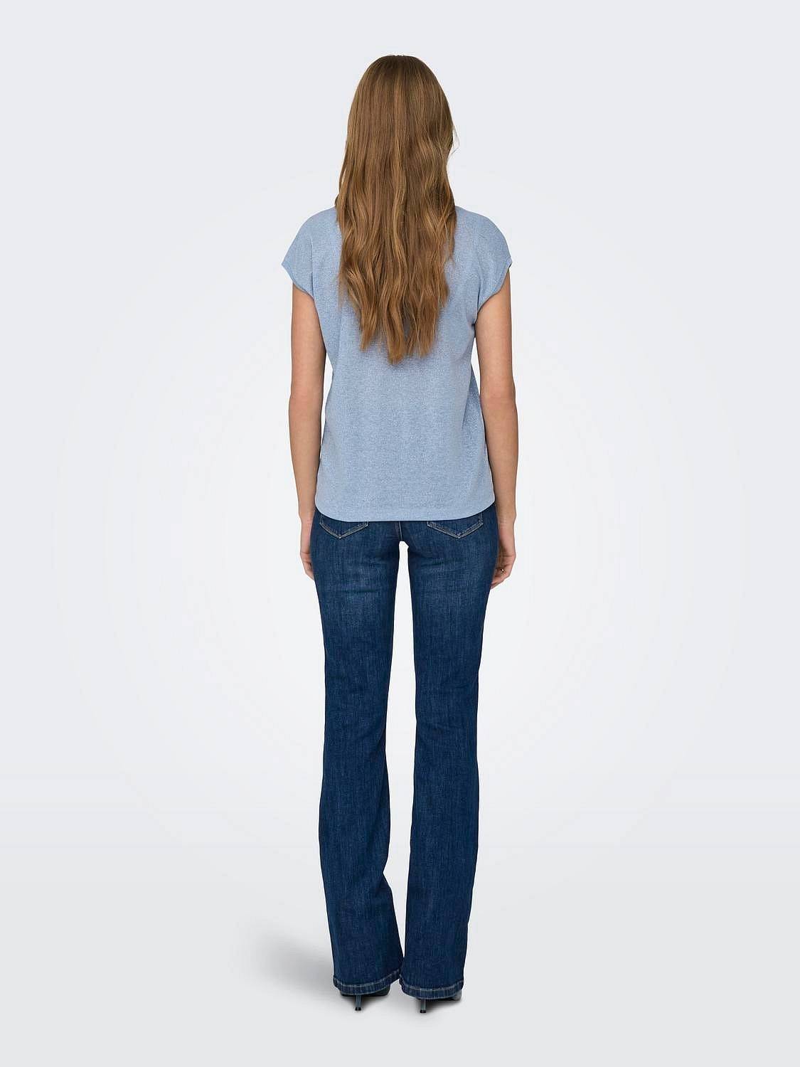 ONLY Silbriges Ss V-Ausschnitt Lurex-Top - T-Shirt Damen blau Foto 3