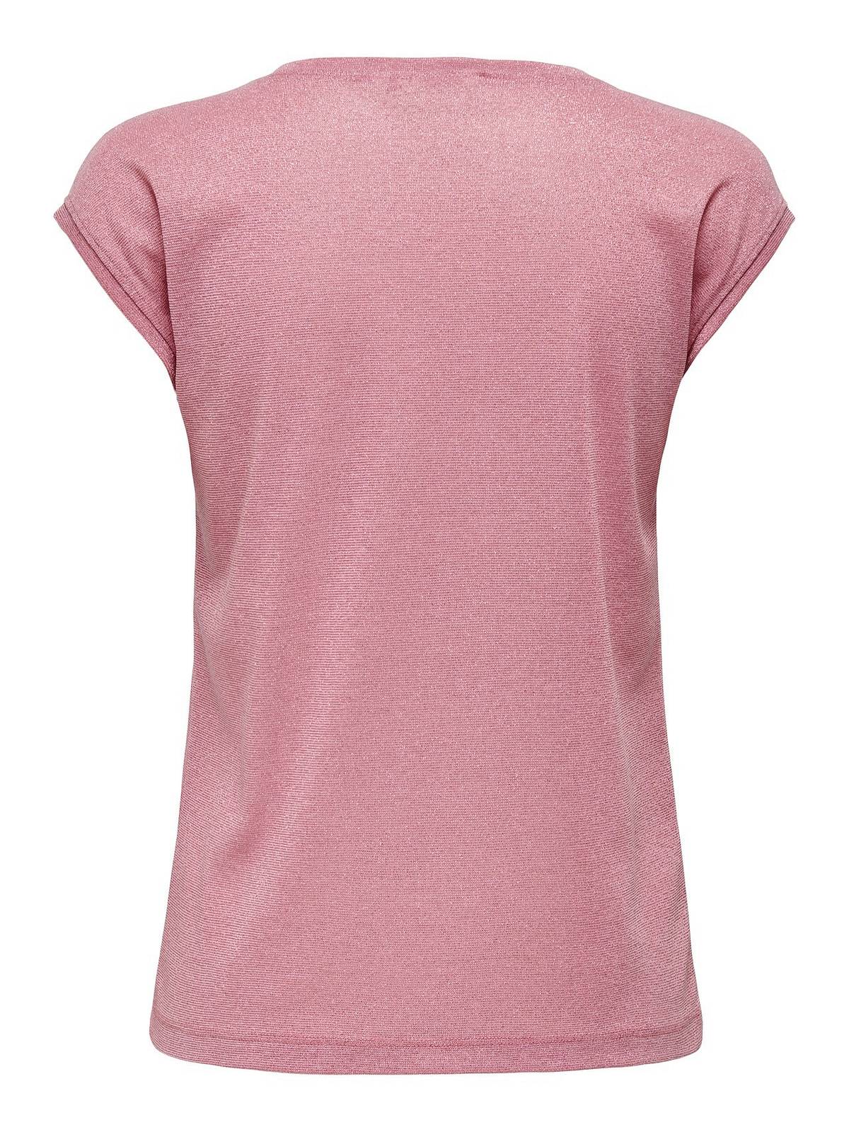 ONLY Silbriges Ss V-Ausschnitt Lurex-Top - T-Shirt Damen rosa Foto 2