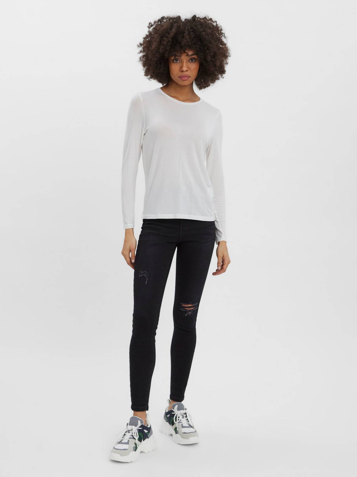 VERO MODA Ava LS Top Jersey Damen weiß Foto 4