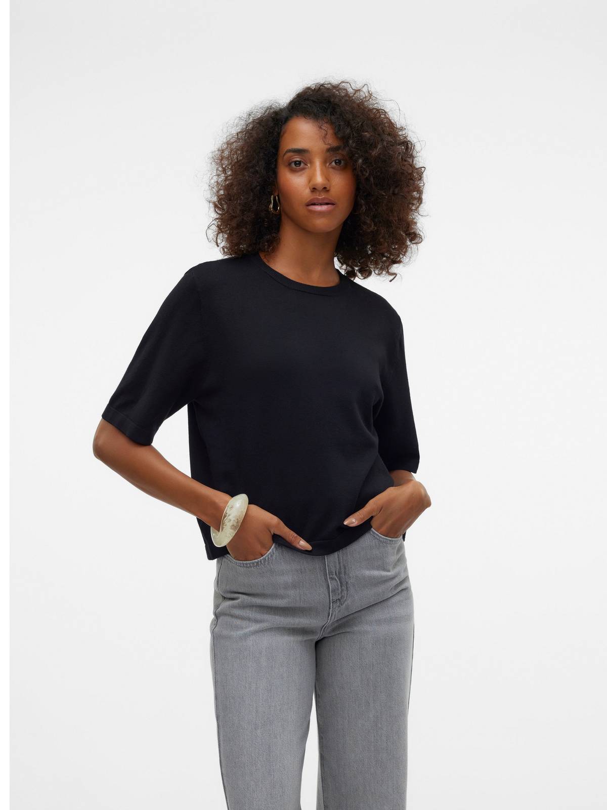 VERO MODA Silje 2/4 O-Ausschnitt Oversize-Pullover Damen schwarz Foto 2