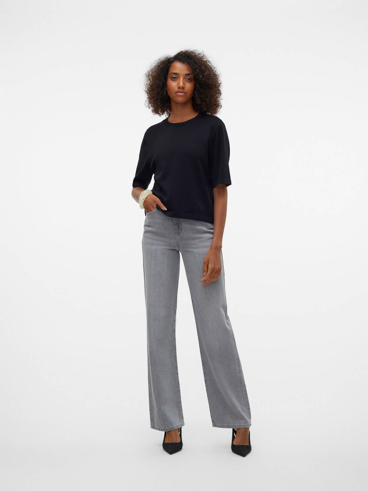 VERO MODA Silje 2/4 O-Ausschnitt Oversize-Pullover Damen schwarz Foto 4