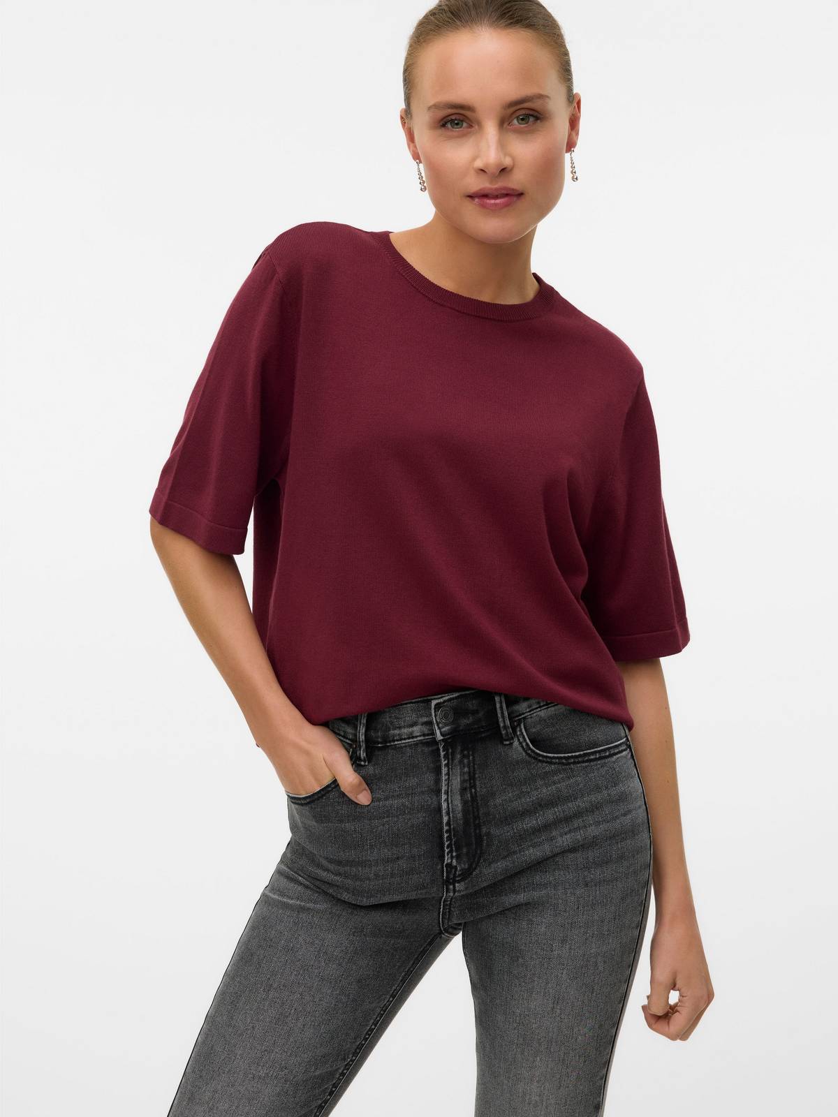 VERO MODA Silje 2/4 O-Neck Oversize pullover Donna bordeaux Foto 2