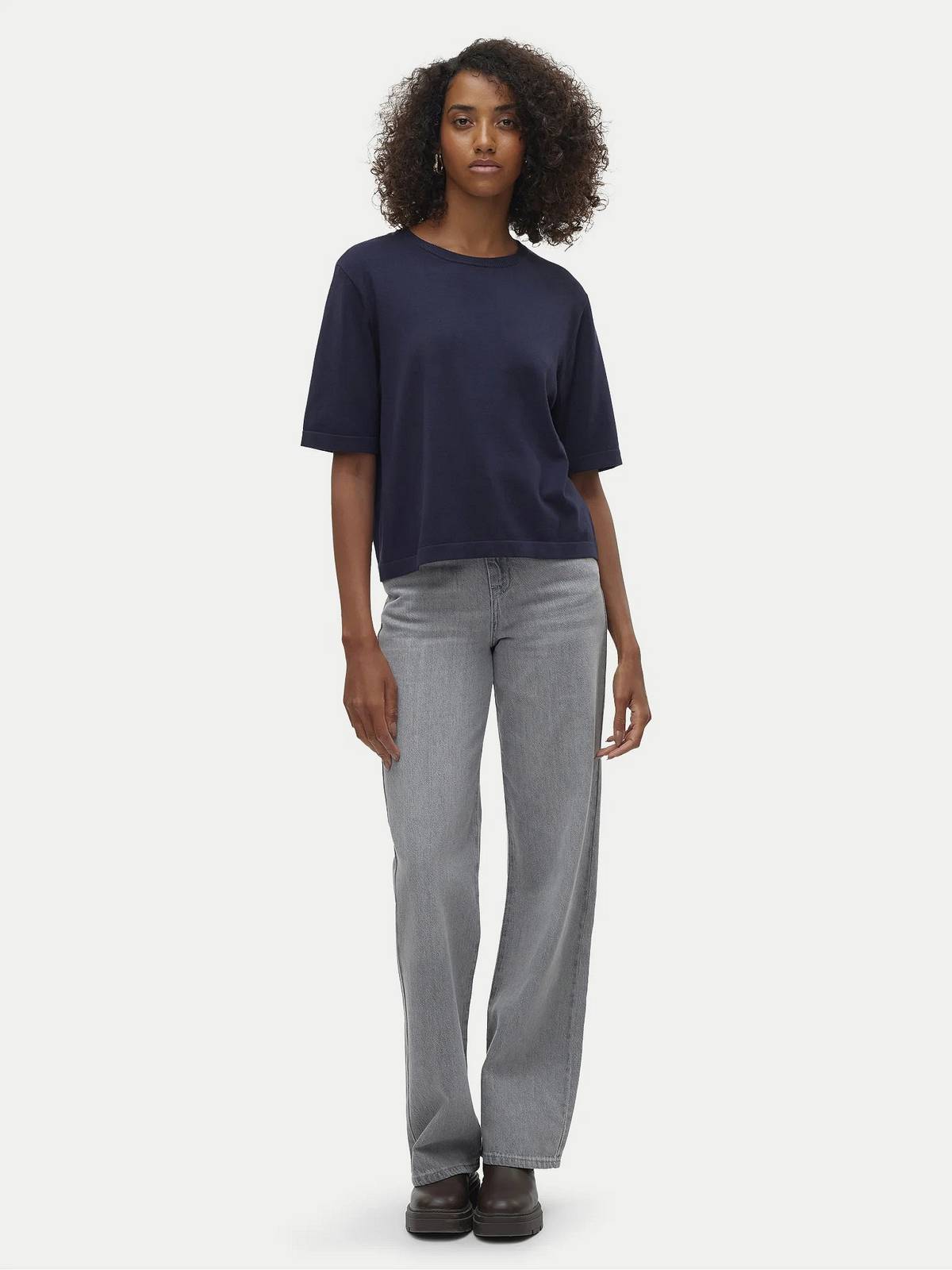 VERO MODA Silje 2/4 O-Ausschnitt Oversize-Pullover Damen blau Foto 2