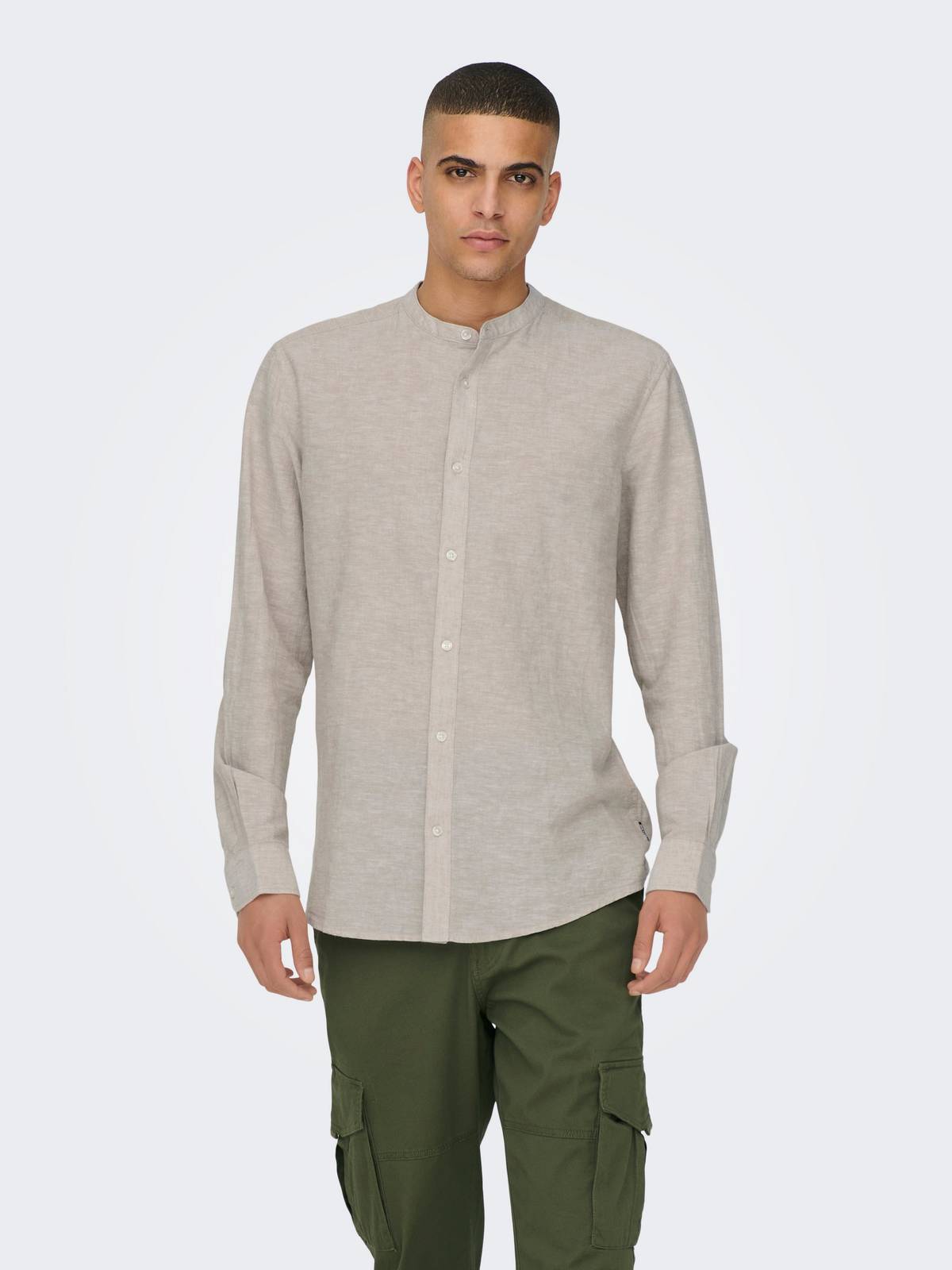ONLY &amp; SONS Caiden Shirt Solid Linen Coreana Man beige Photo 4