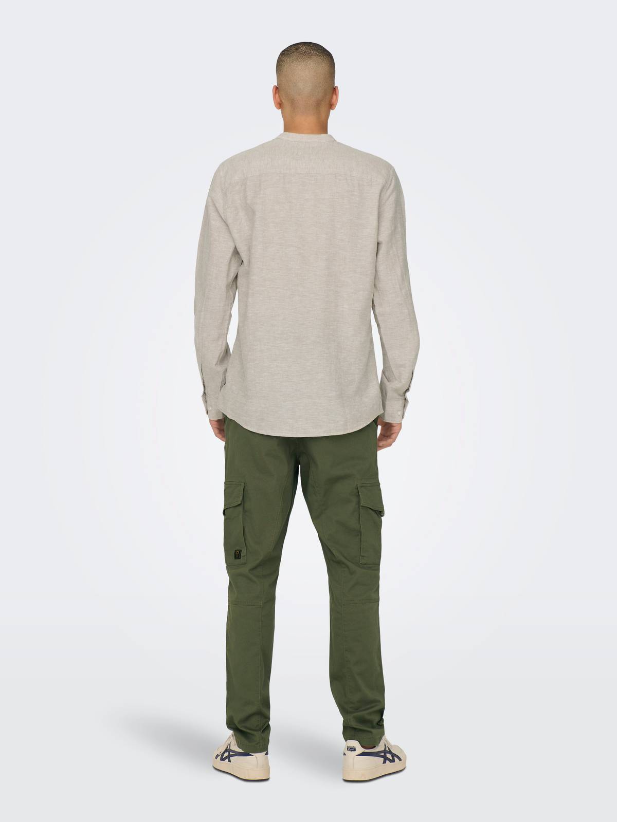 ONLY &amp; SONS Caiden Shirt Solid Linen Coreana Man beige Photo 5