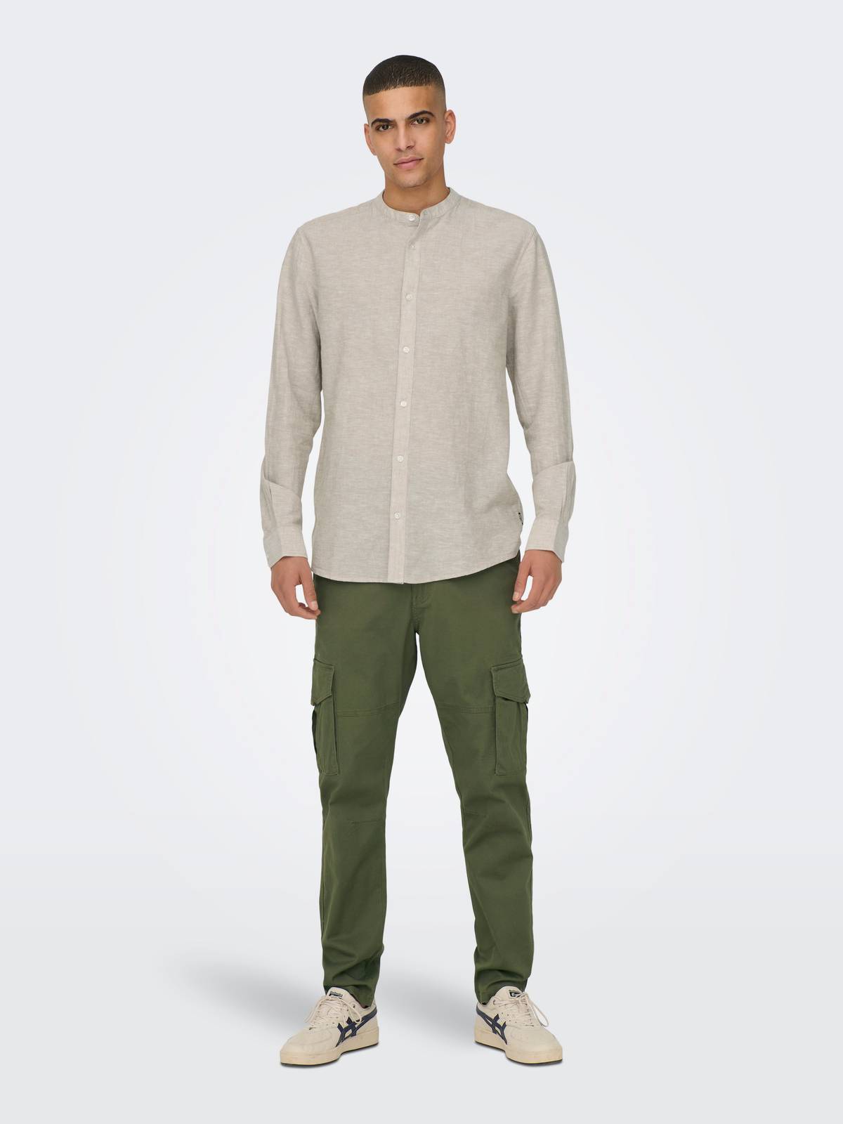 ONLY &amp; SONS Caiden Shirt Solid Linen Coreana Man beige Photo 3