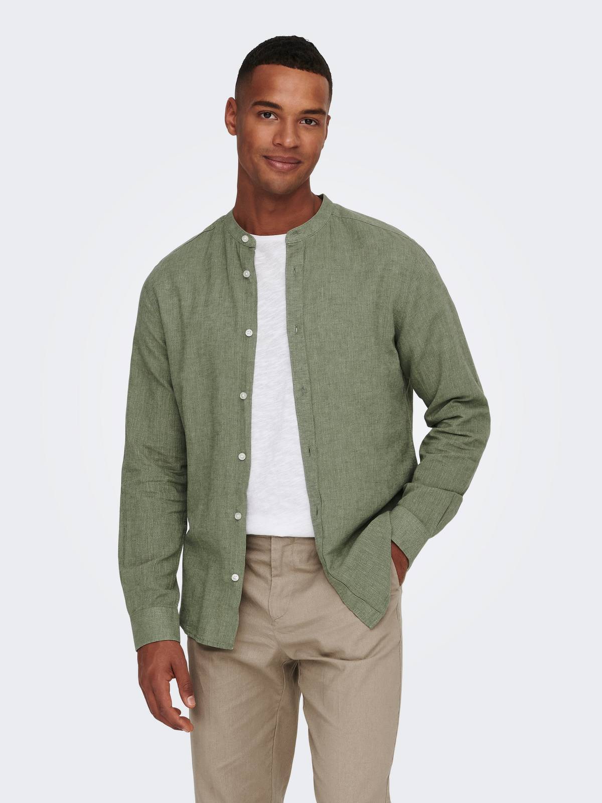 ONLY &amp; SONS Caiden Hemd Festes Leinen Coreana Herren grün Foto 4