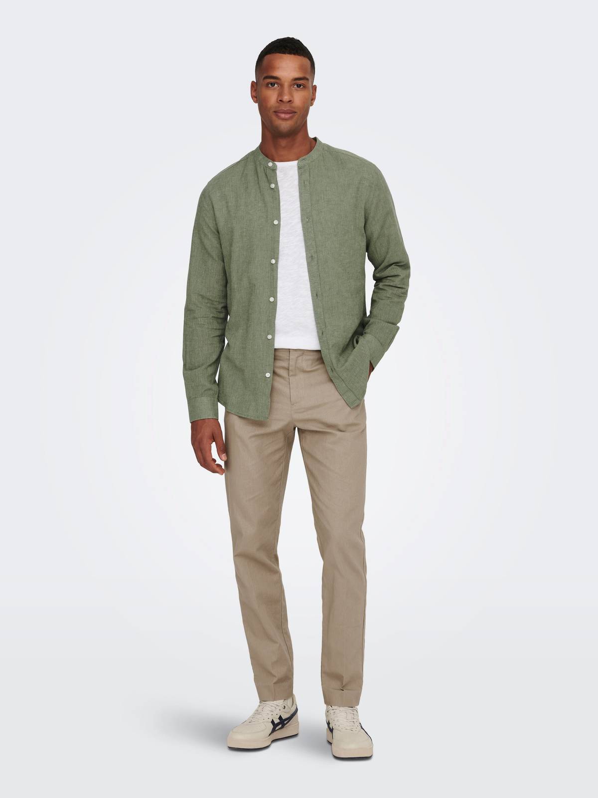 ONLY &amp; SONS Caiden Hemd Festes Leinen Coreana Herren grün Foto 3