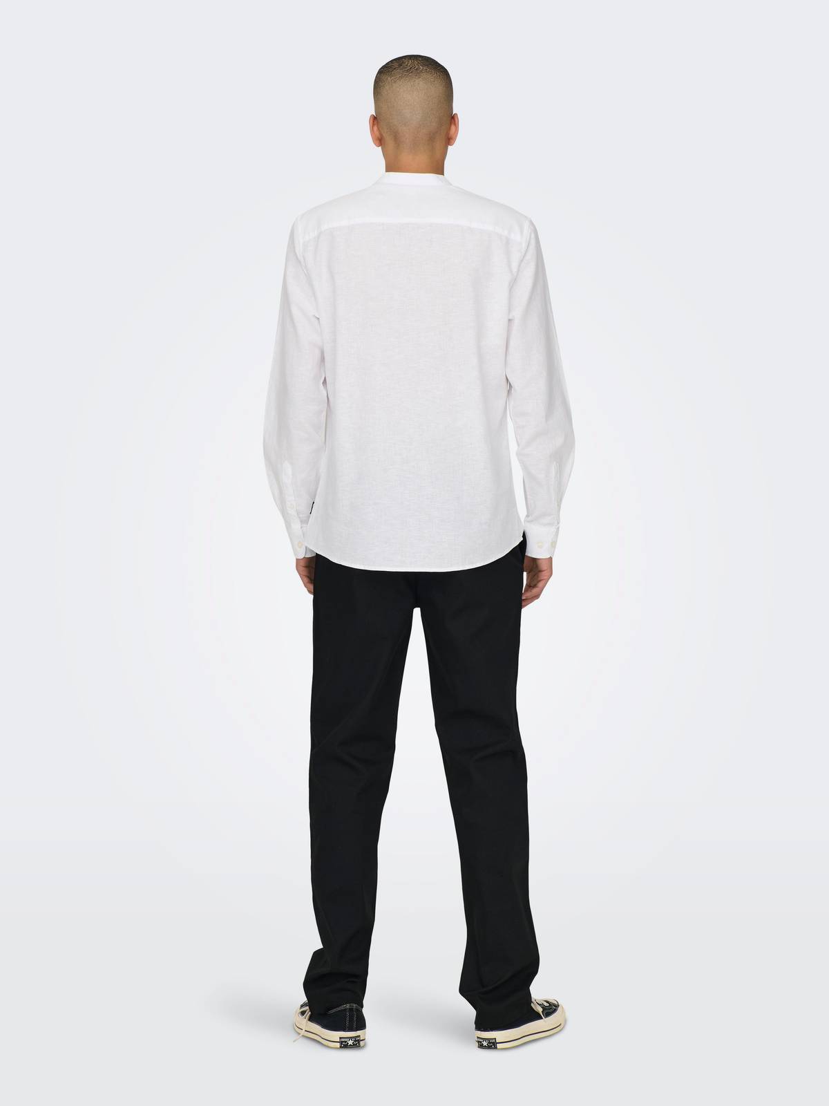 ONLY &amp; SONS Caiden Shirt Solid Linen Coreana Man white Photo 5