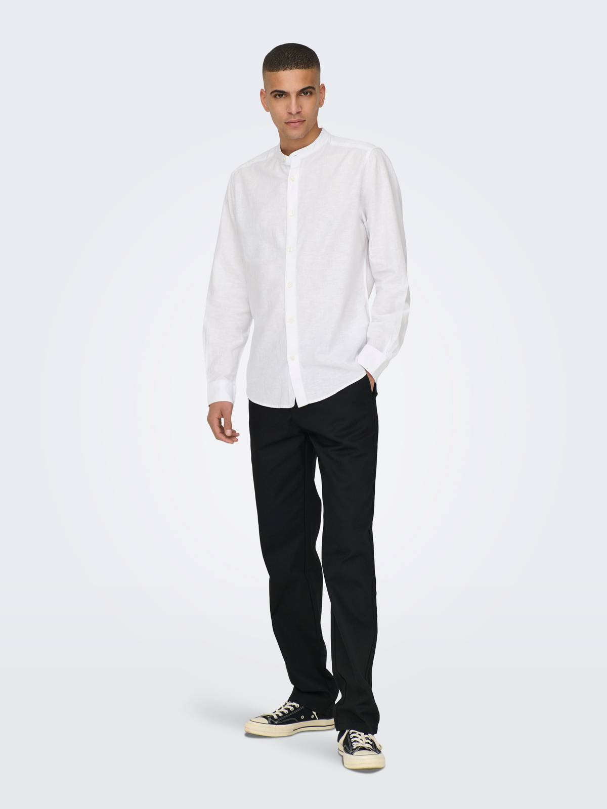 ONLY &amp; SONS Caiden Shirt Solid Linen Coreana Man white Photo 3