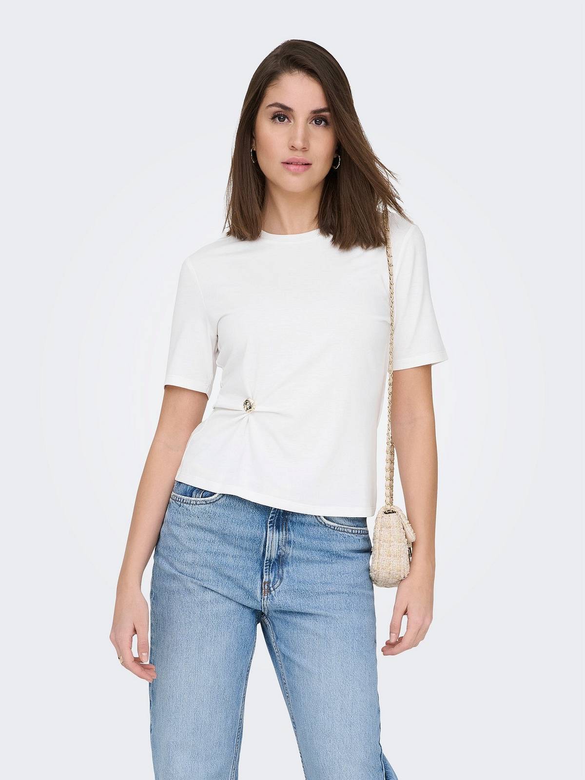 ONLY Elena SS Detail T-Shirt Damen weiß Foto 4