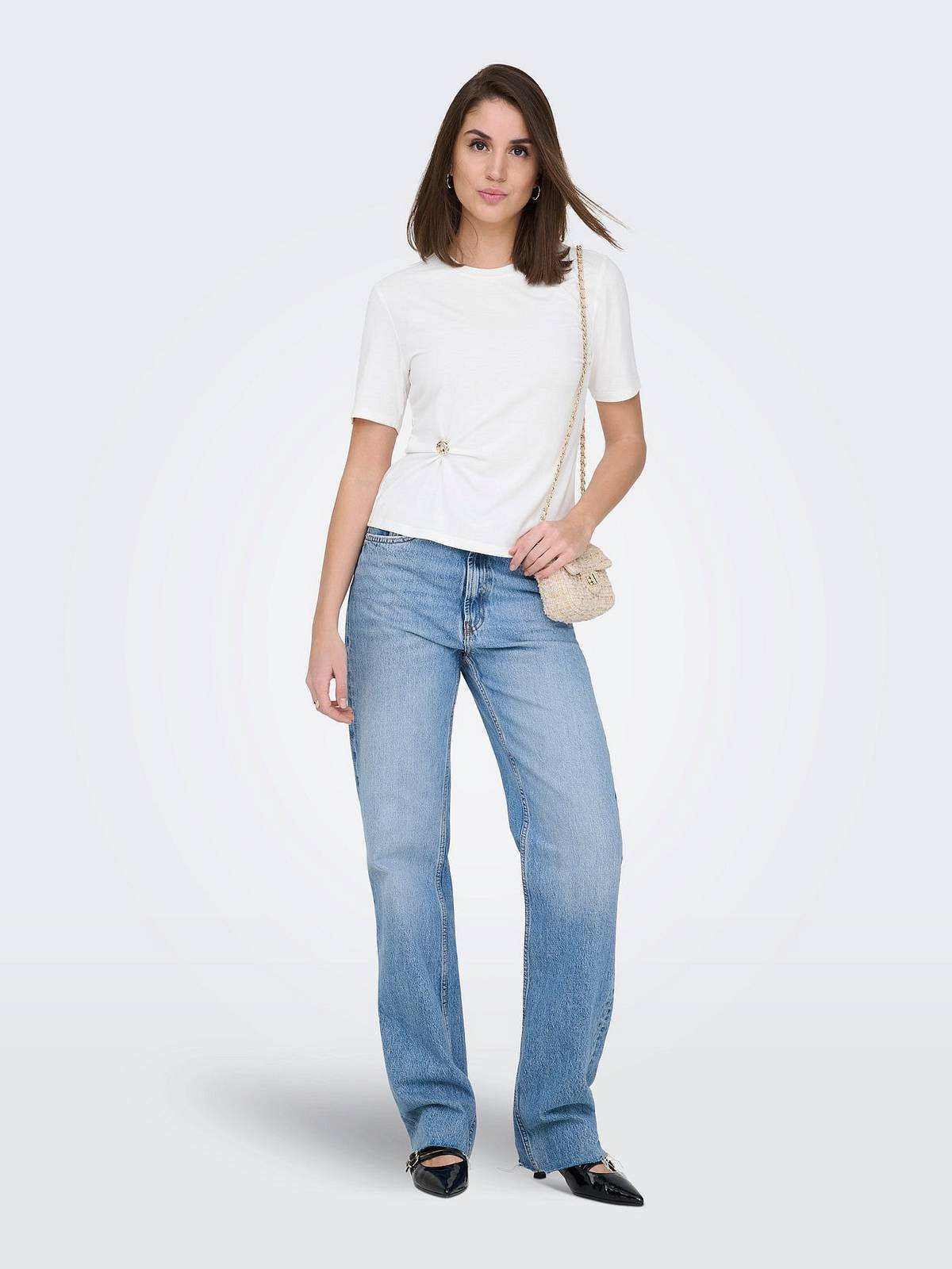 ONLY Elena SS Detail T-Shirt Damen weiß Foto 3