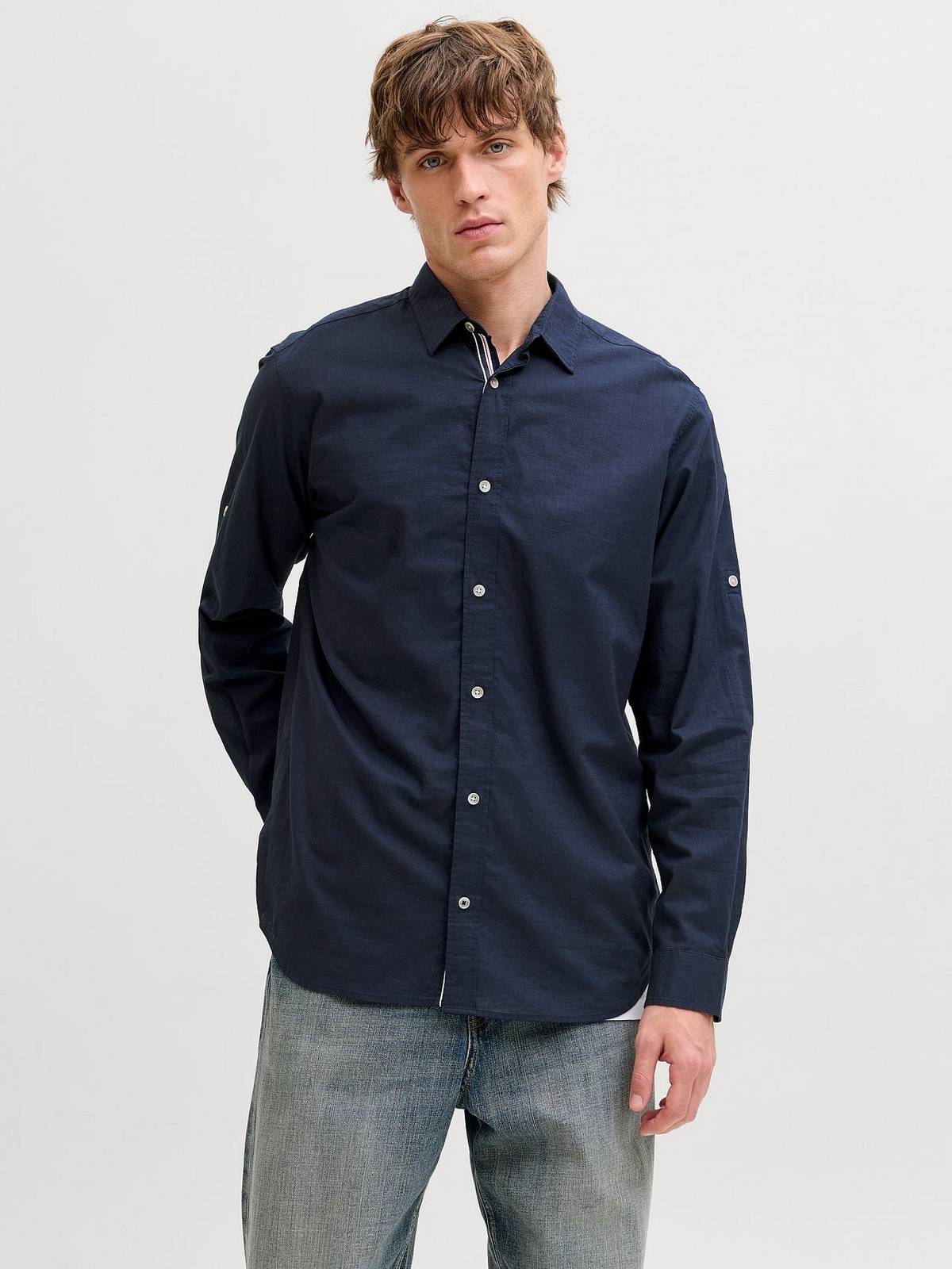 JACK & JONES Henry Slub Detai Shirt LS  Uomo blu