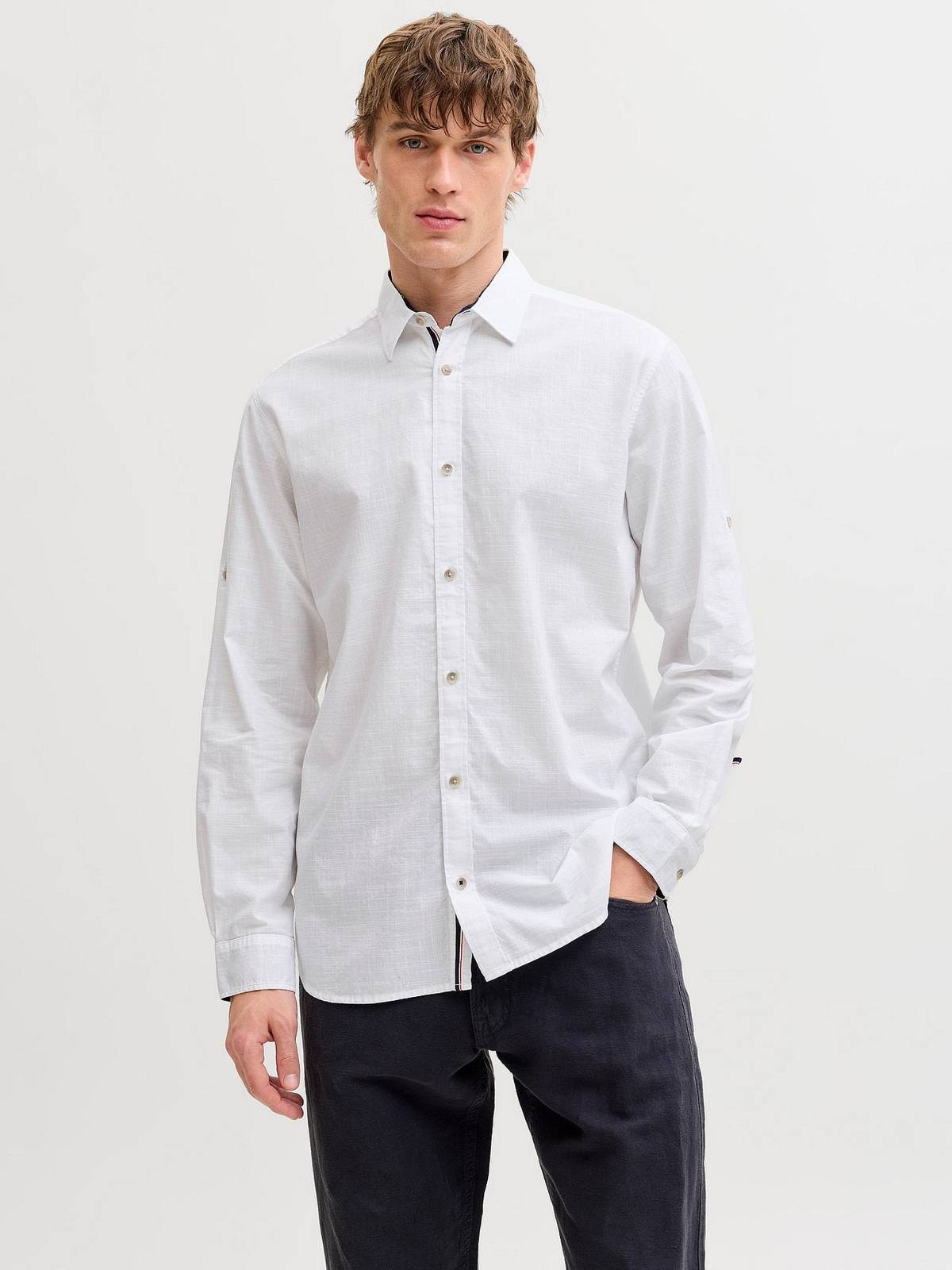 JACK & JONES Henry Slub Detai Shirt LS  Uomo bianco