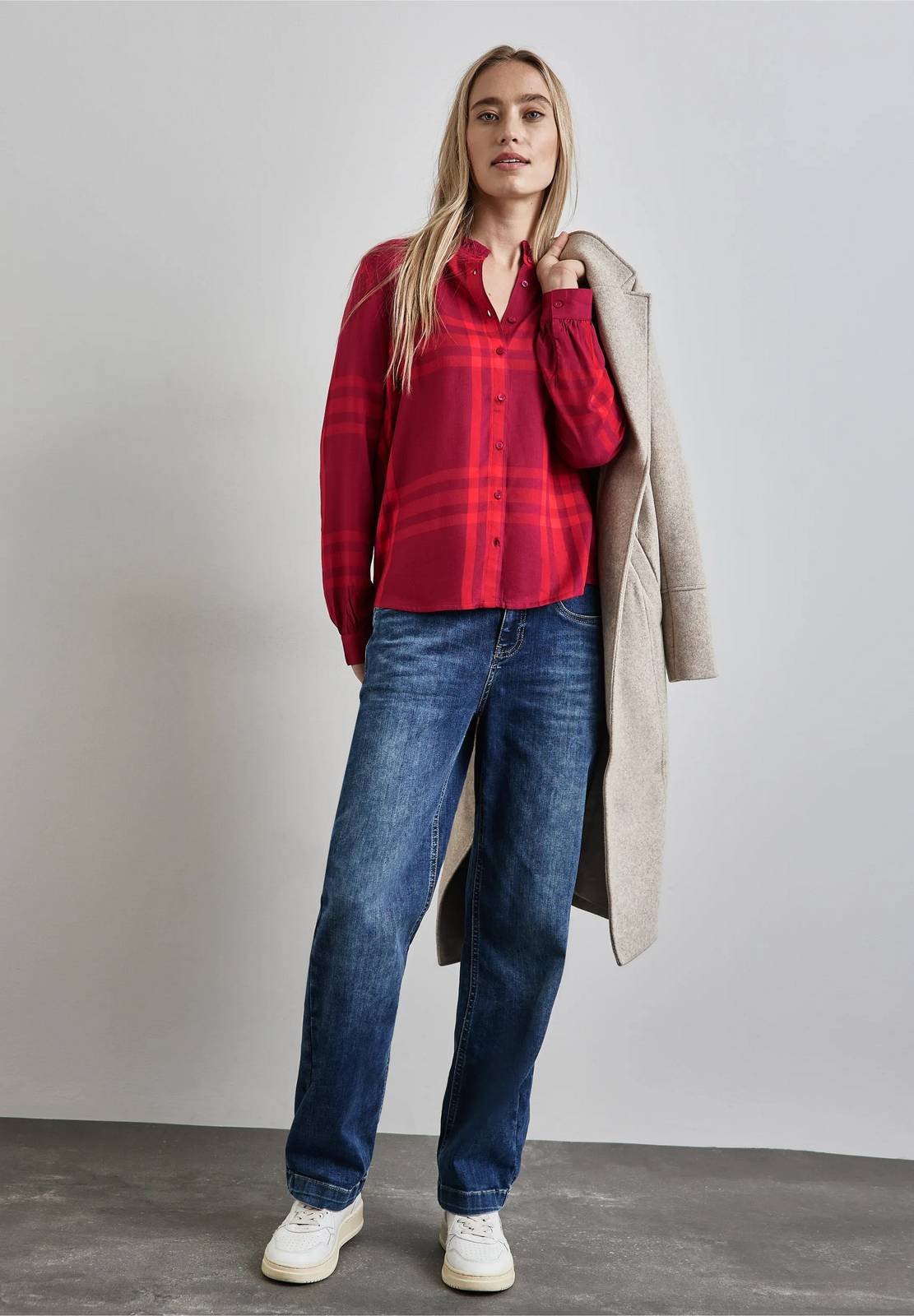 STREET ONE Buttoned check blouse Woman red Photo 2