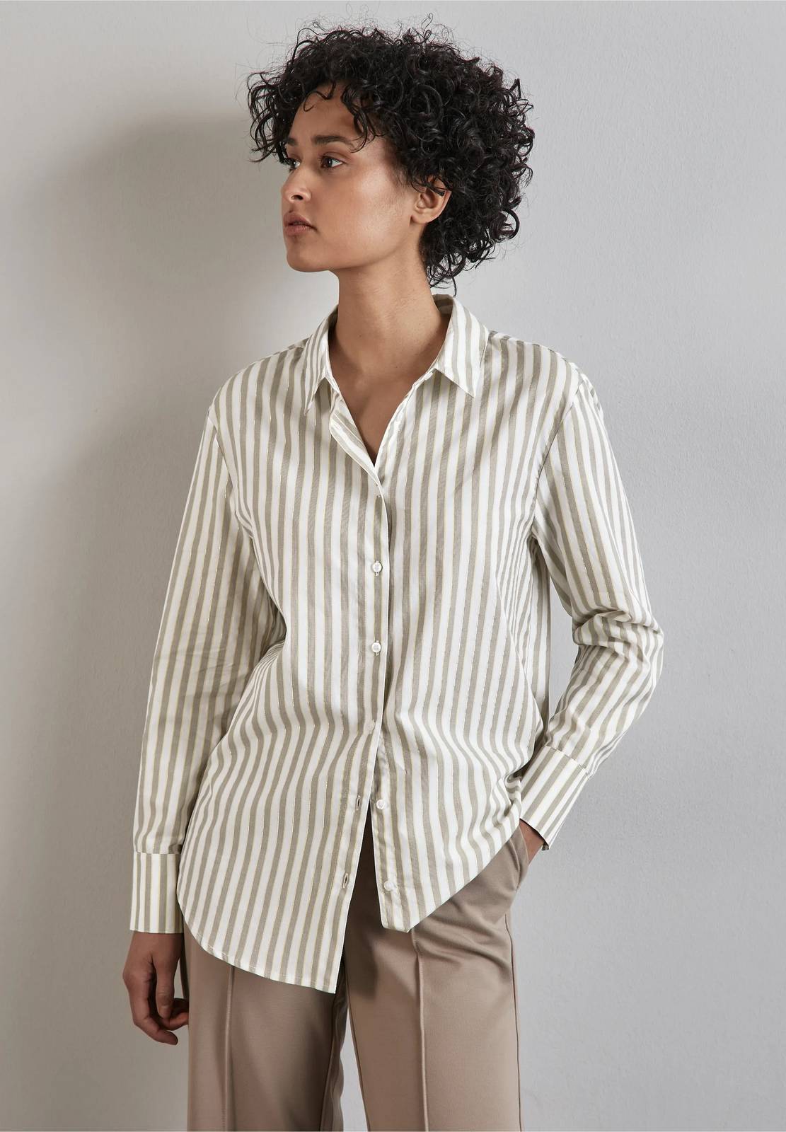 STREET ONE Striper Cotton shirt collar Woman beige Photo 2