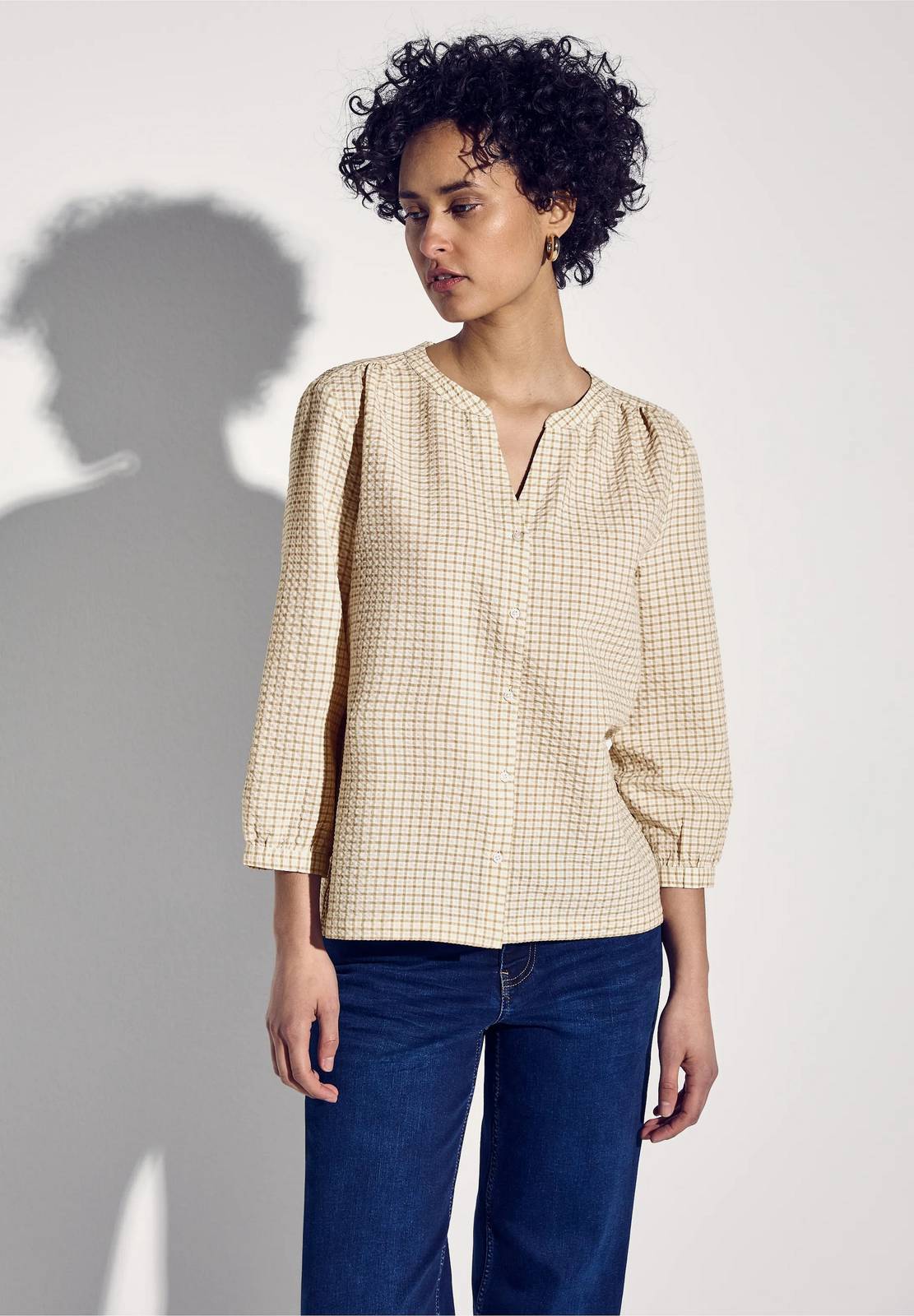 STREET ONE seersucker check blouse Woman beige Photo 2