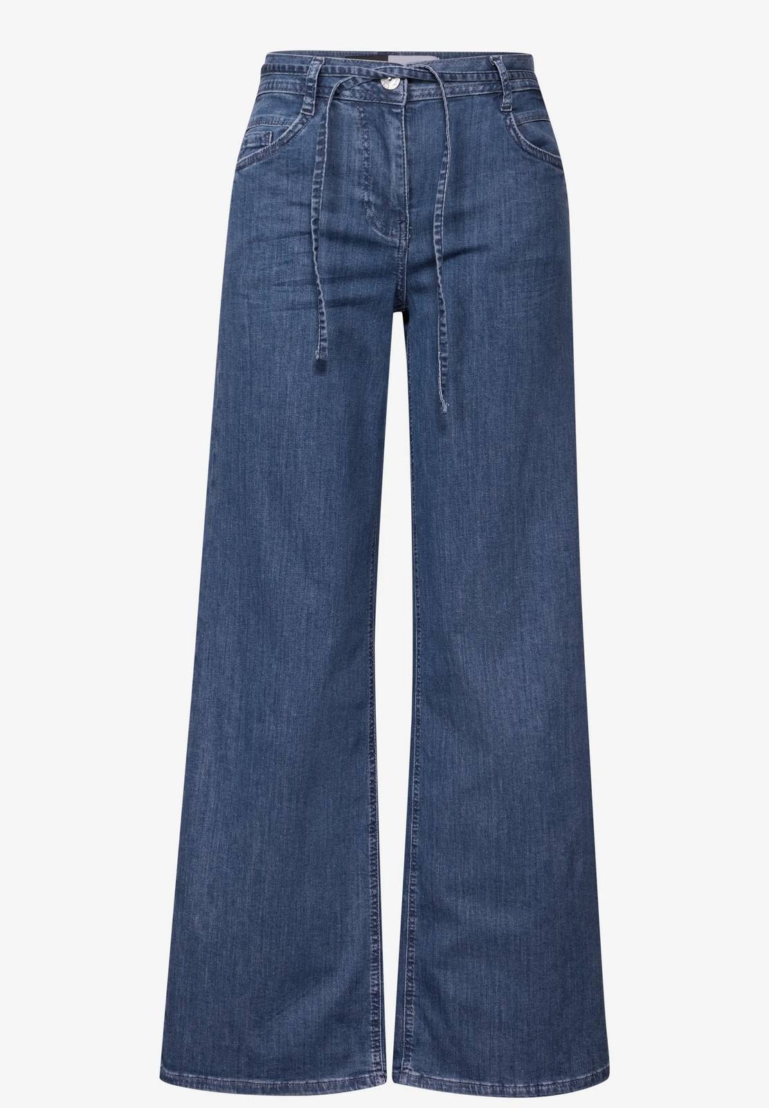 Cecil Jeans Donna A Gamba Larga Neele - Vita Alta, Lavaggio Blu, Cotone Elastico - Vestibilità Comoda