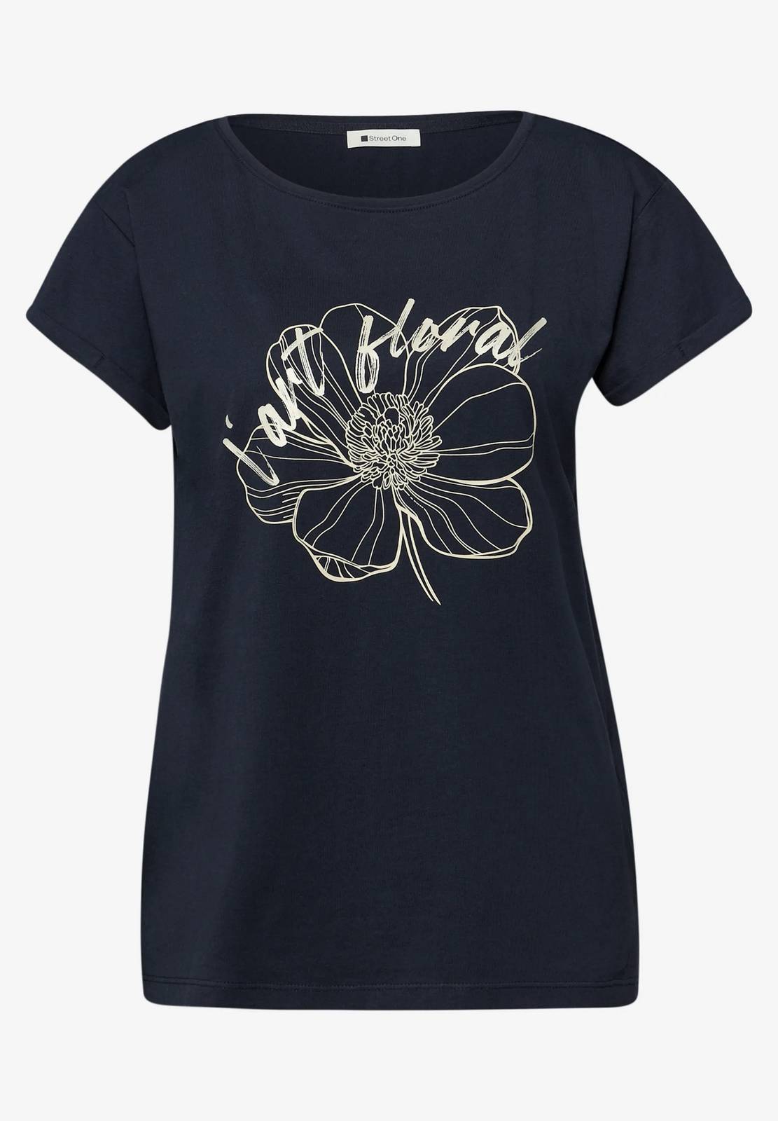 STREET ONE Shirt mit Blumenkunstwerk Damen blau