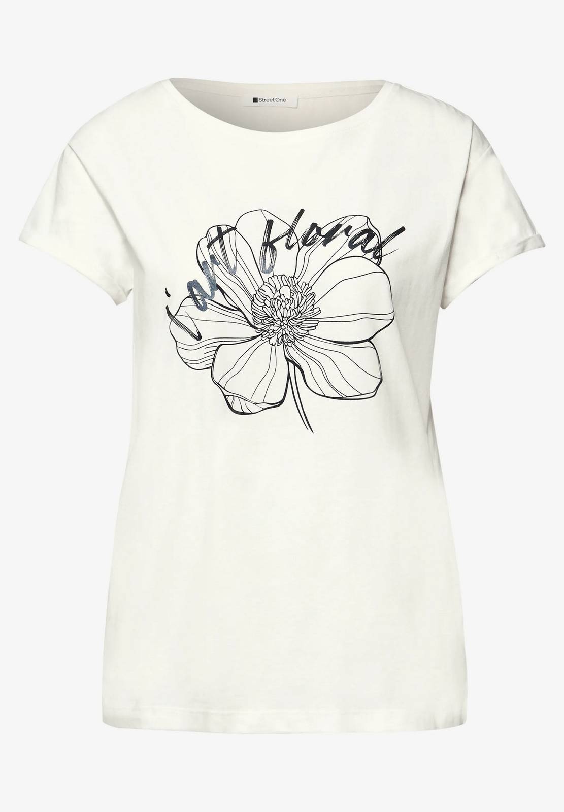 STREET ONE Shirt mit Blumenkunstwerk Damen weiß