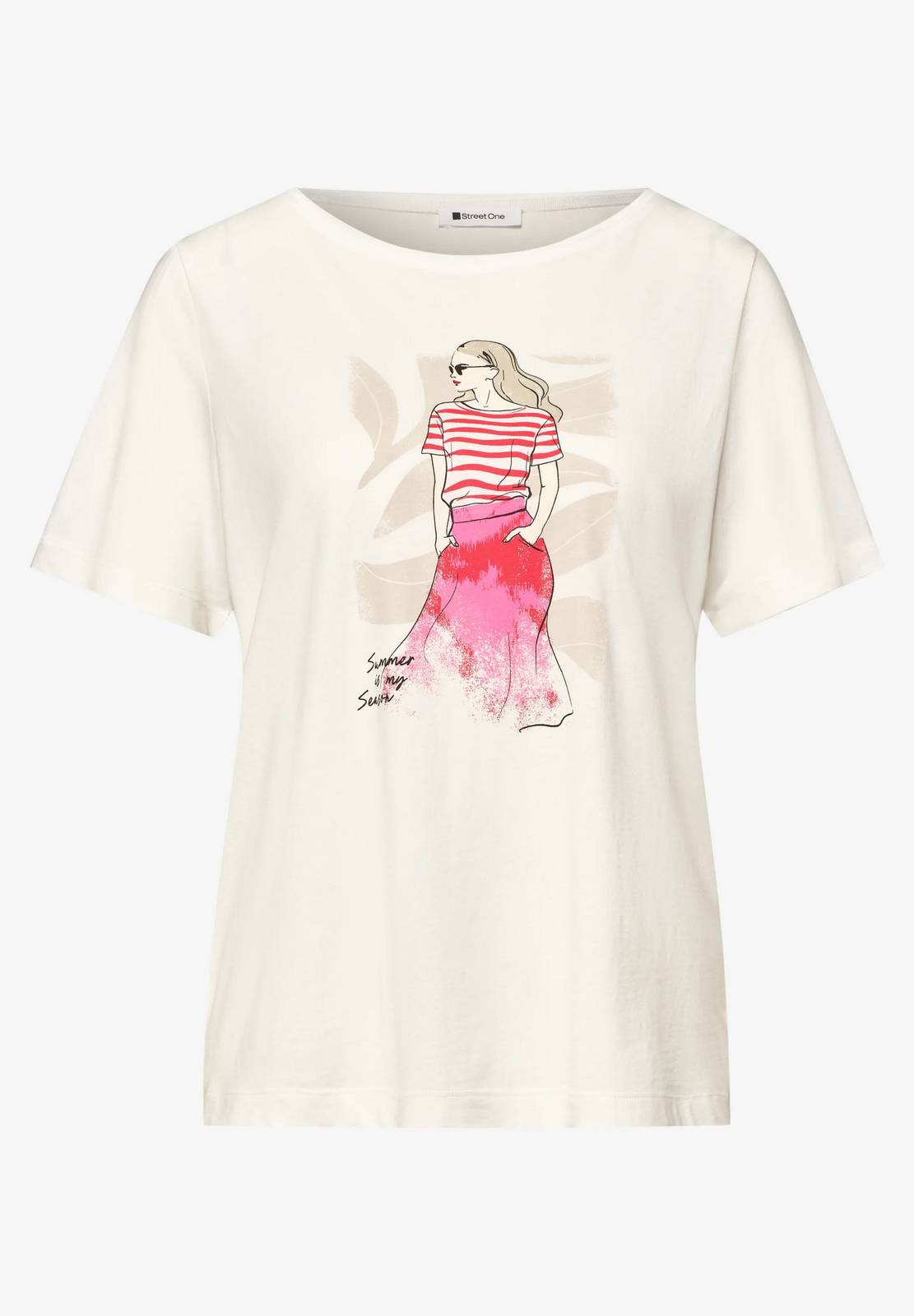 STREET ONE Damen-Teilprint-Shirt Damen weiß