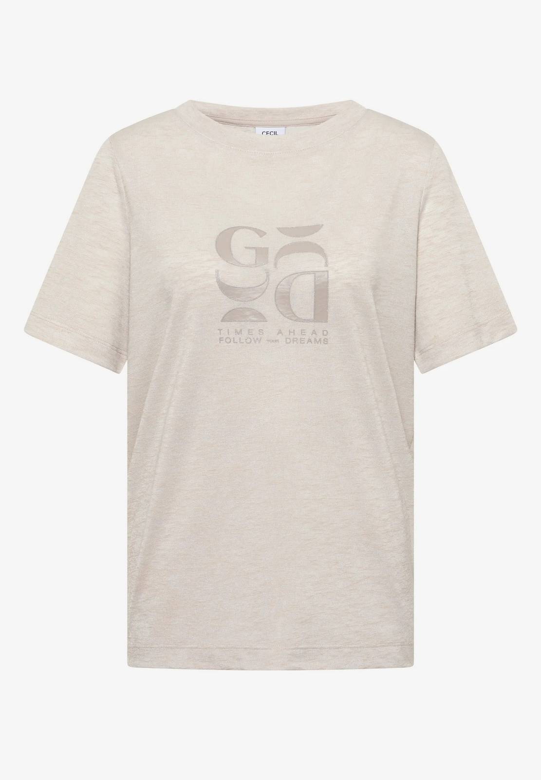 CECIL Leinen-T-Shirt mit Knopfleiste Damen beige