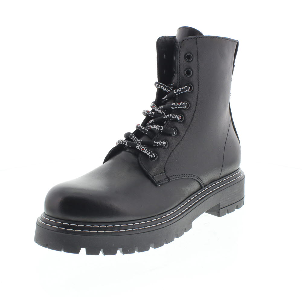 CAFE' NOIR Anfibio Pelle Morbida Opaco nero Stivaletti Stringati Donna FM101