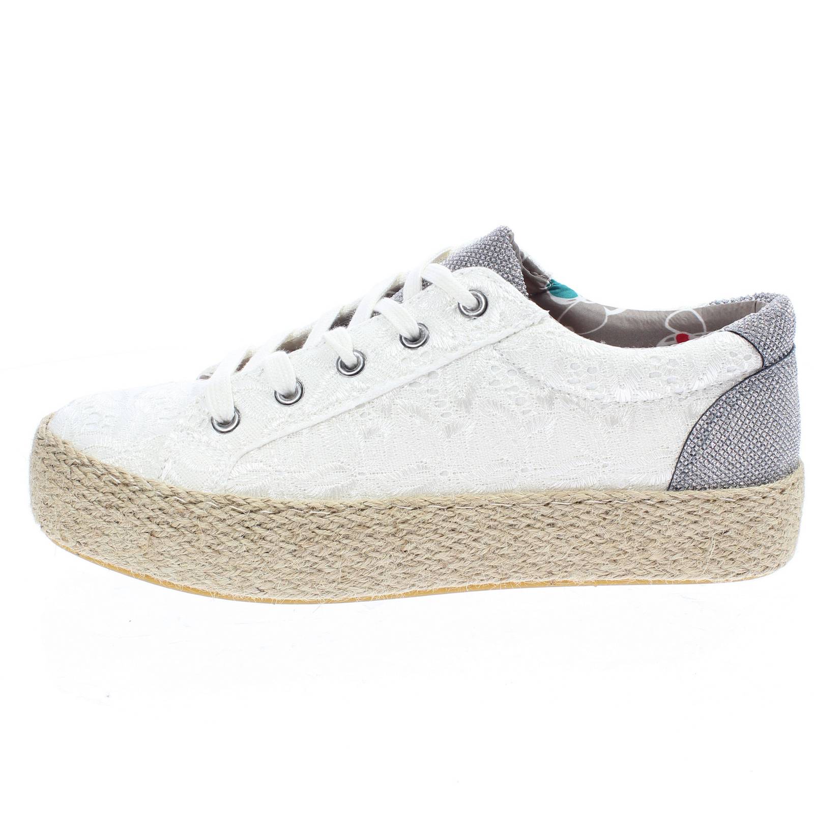 Cafe Noir Sneakers In Canvas Ricamato E Suola In Corda Sneakers Donna 35 C1DG9050 bianco W001